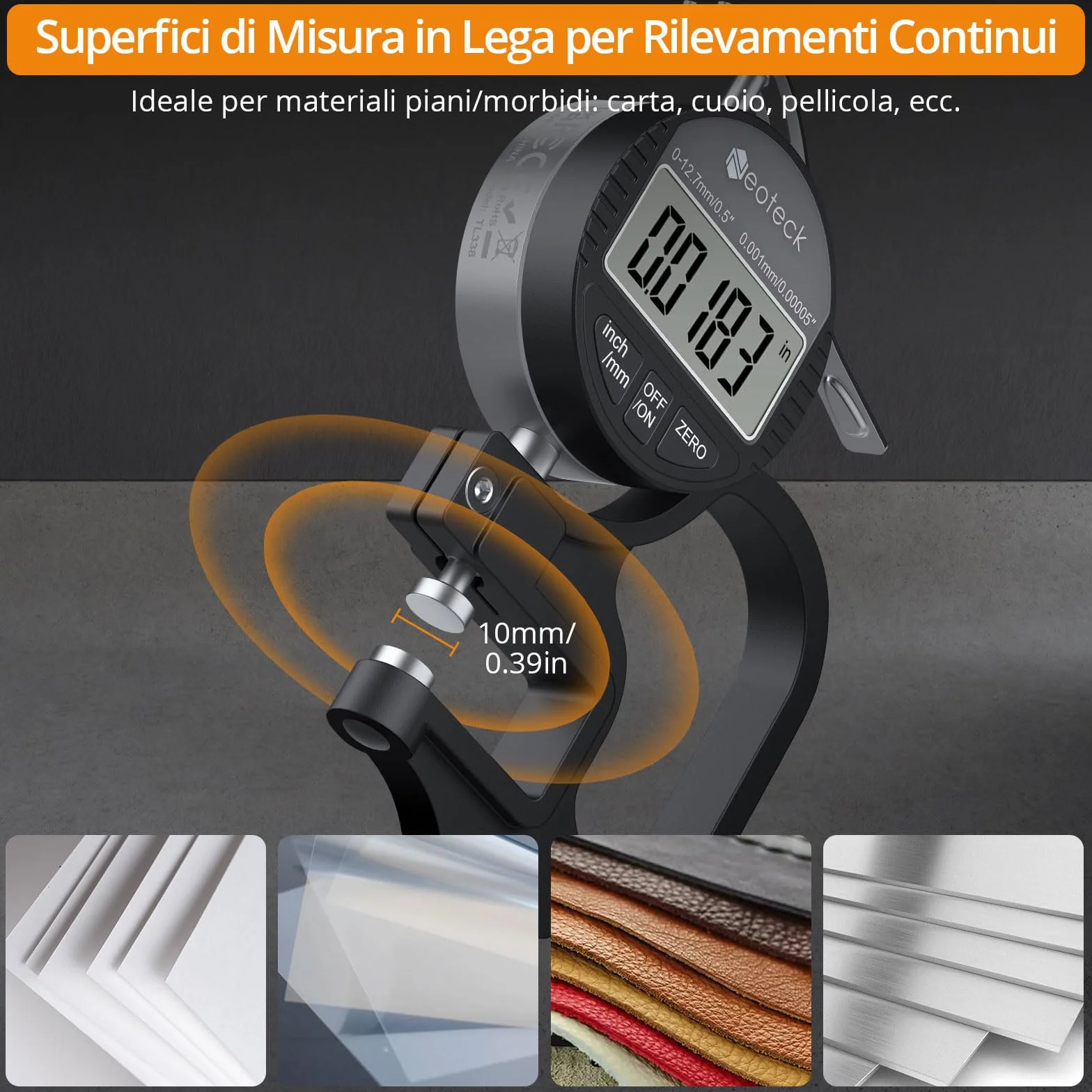 Neoteck Micrometro Digitale 0-12.7mm Risoluzione 0.001mm Calibro Spessore LCD Misuratore di Precisione