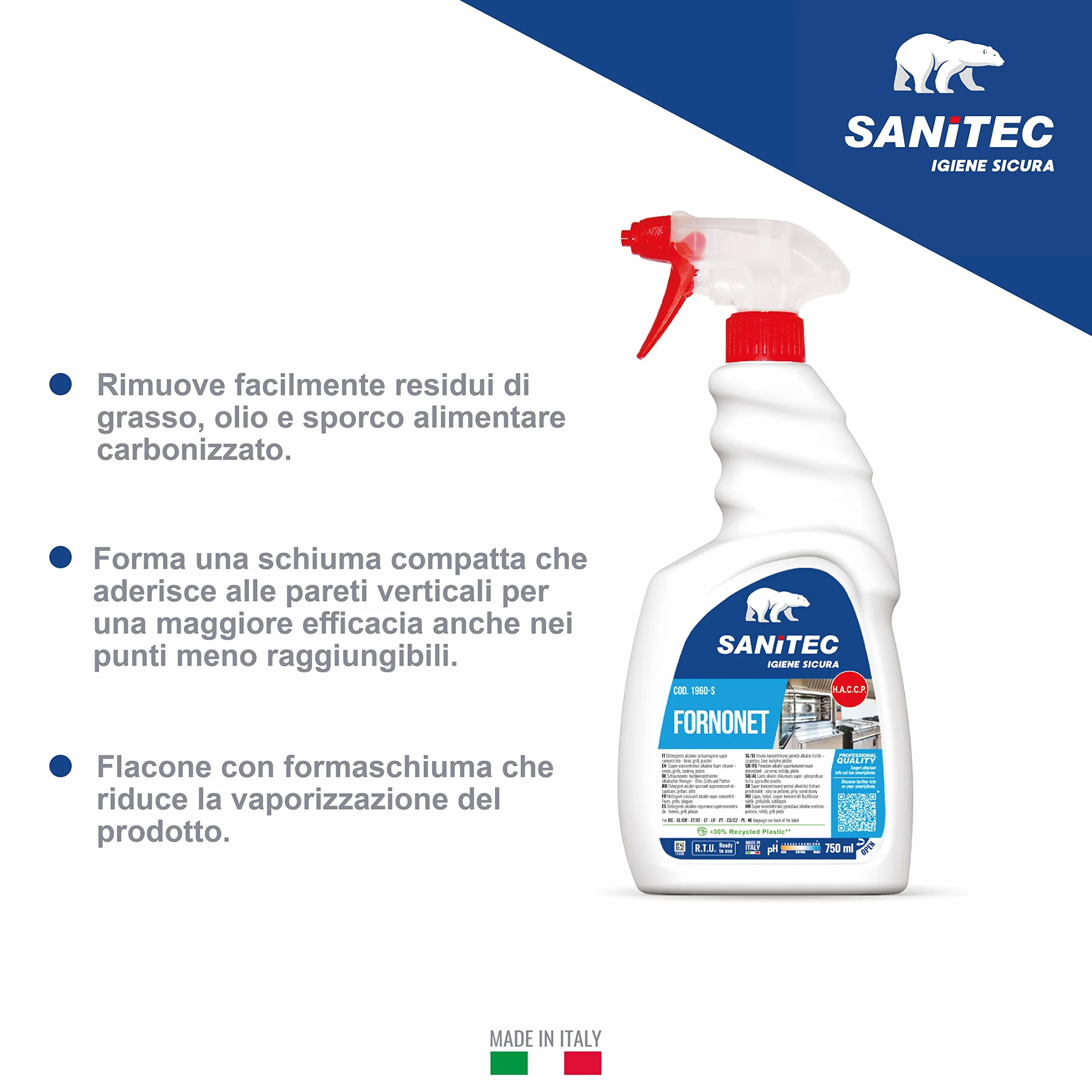 Sanitec Detergente Alcalino Schiumogeno Super Concentrato per Forni Grill e Piastre 6 Flaconi 750 ml