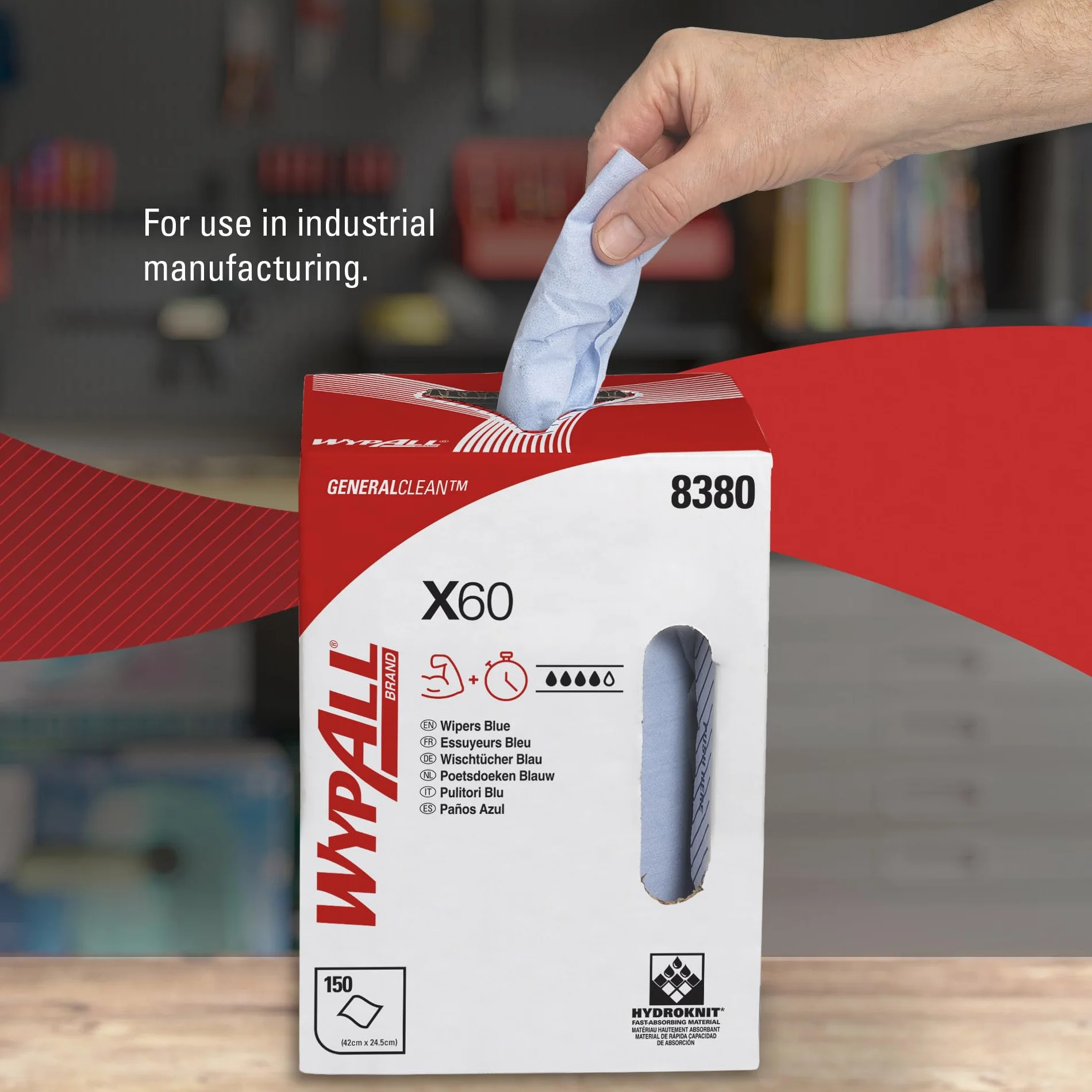 WypAll X60 General Clean 8380 Panni per la pulizia azzurri rotolo 150 panni