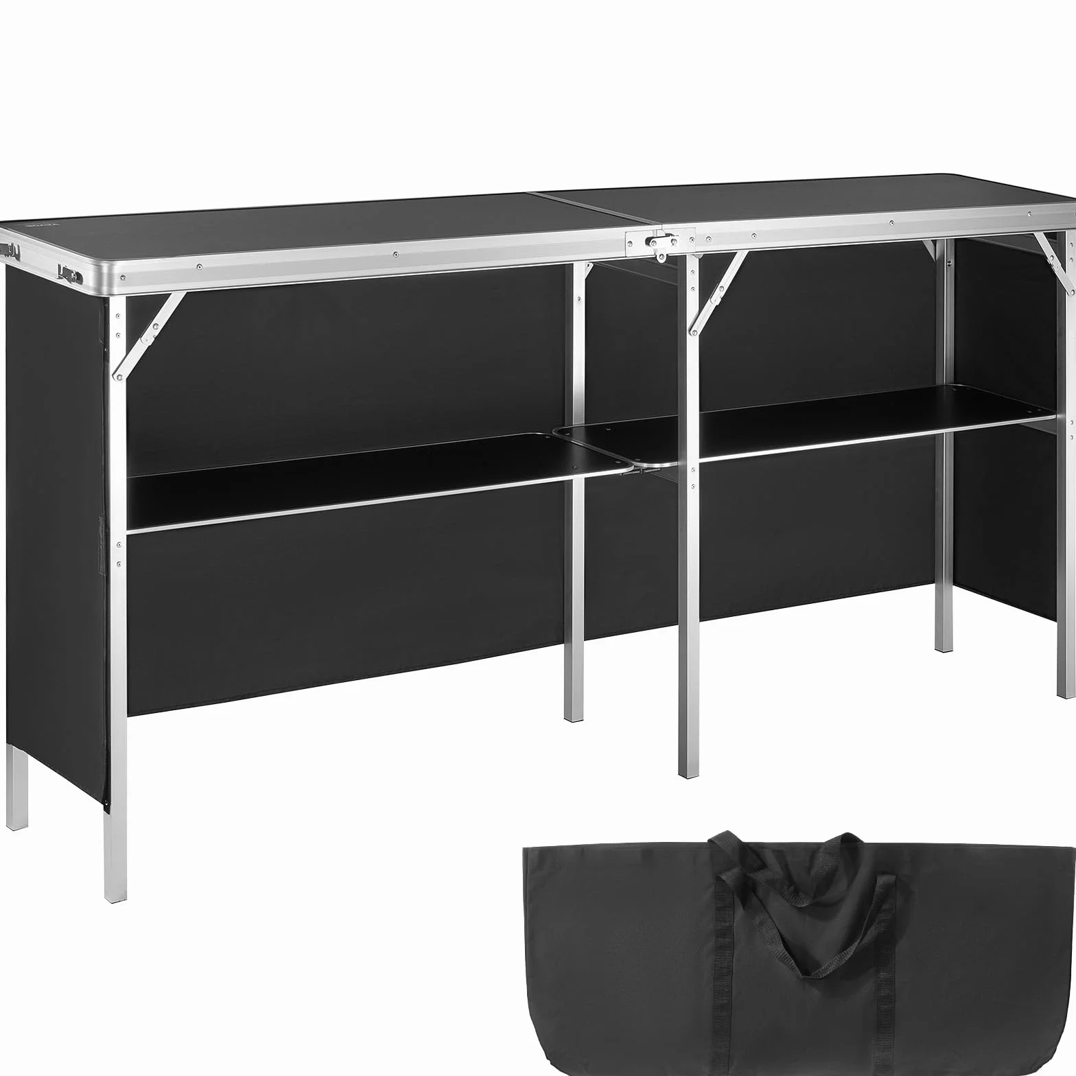 VEVOR Bancone Fieristico Portatile, 1980 x 385 x 880 m Stand Espositivo, Pieghevole per Tavolo da Bar, Reception con Ripiano, Borsa per il Trasporto, Nero