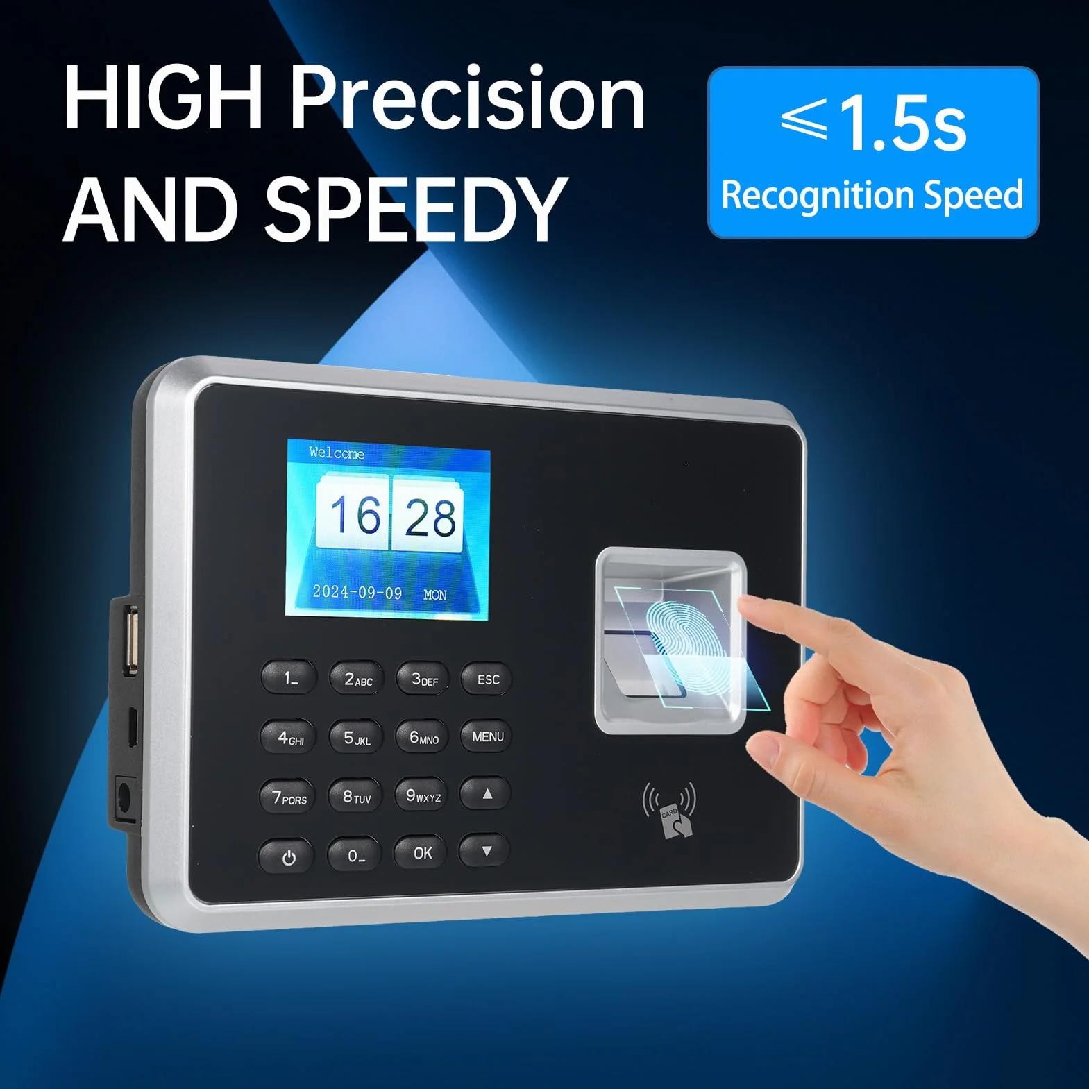 Bisofice A2 Rilevatore Presenze Dipendenti, Timbratrice Presenze con Scansione impronte digitali, RFID, Password, Timbracartellini Prompt Vocale, Display da 2,4", Argento