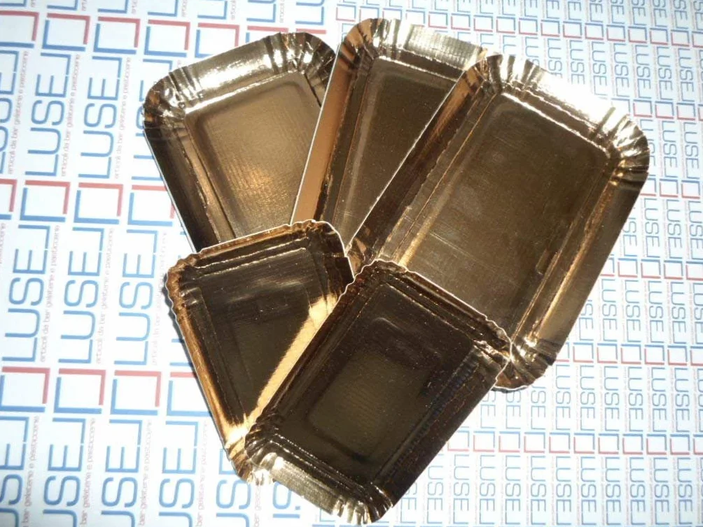 Brio PZ 100 Vassoio in Carta Color Oro CM 17 X 25 per Dolci Tray Gold Paper in Cartone Alimentare
