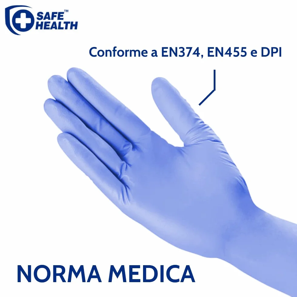 Guanti Monouso da esame in Nitrile Azzurro Taglia L 100 pezzi Ipoallergenici CE EN374 EN455 3,5 Mil