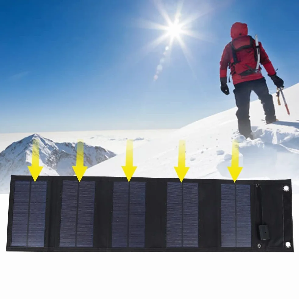BuyWeek Pannello Solare 20W, Pannello Solare Portatile e Pieghevole Pannelli Solari Caricatore con Porte USB, Impermeabile IP65, per Escursioni, Campeggio Compatibile Telefono, Laptop, Tablet