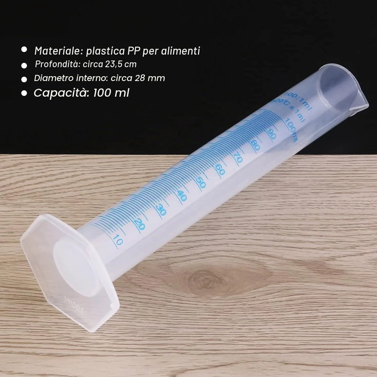 Cilindro graduato in plastica trasparente 100 ml