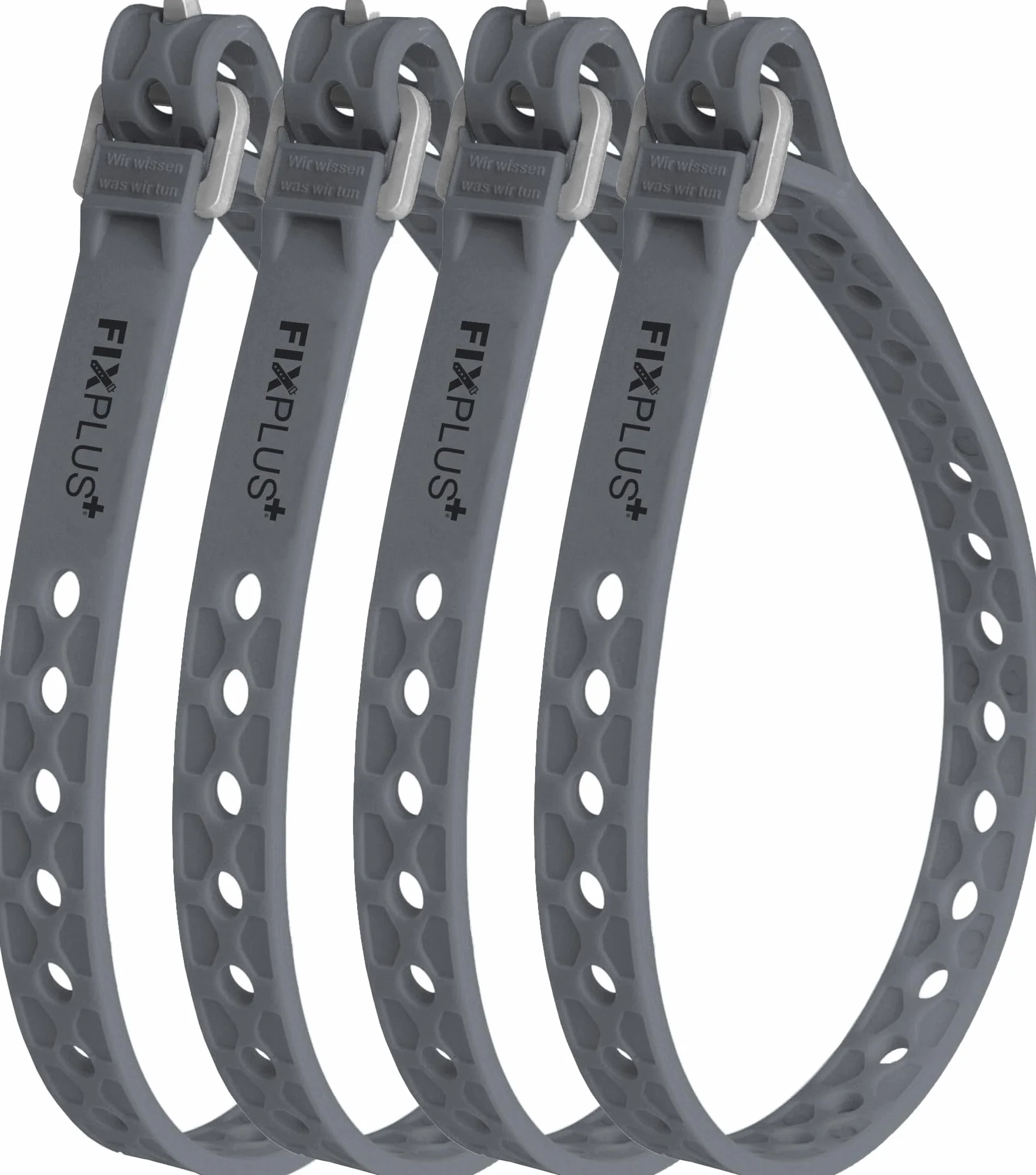 Fixplus Set di 4 cinghie Nano Slim Fit – Cinghia di ancoraggio per fissare, fissare, fasciare e fissare, in plastica speciale con fibbia in alluminio 30 cm x 1,2 cm (grigio scuro)