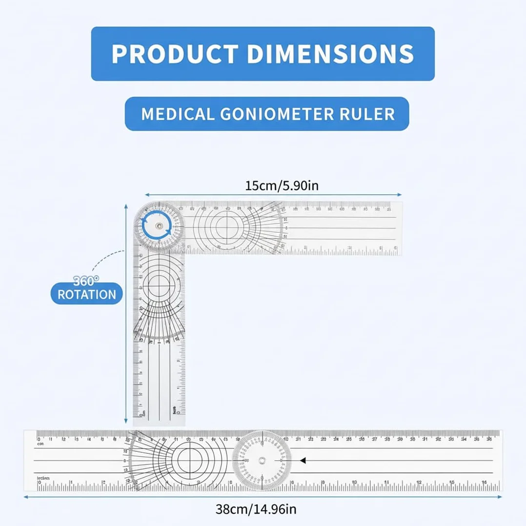 Goniometro in PVC per Fisioterapia, Misuratore di Angoli Medico, Protrattore Trasparente 360° 36 cm