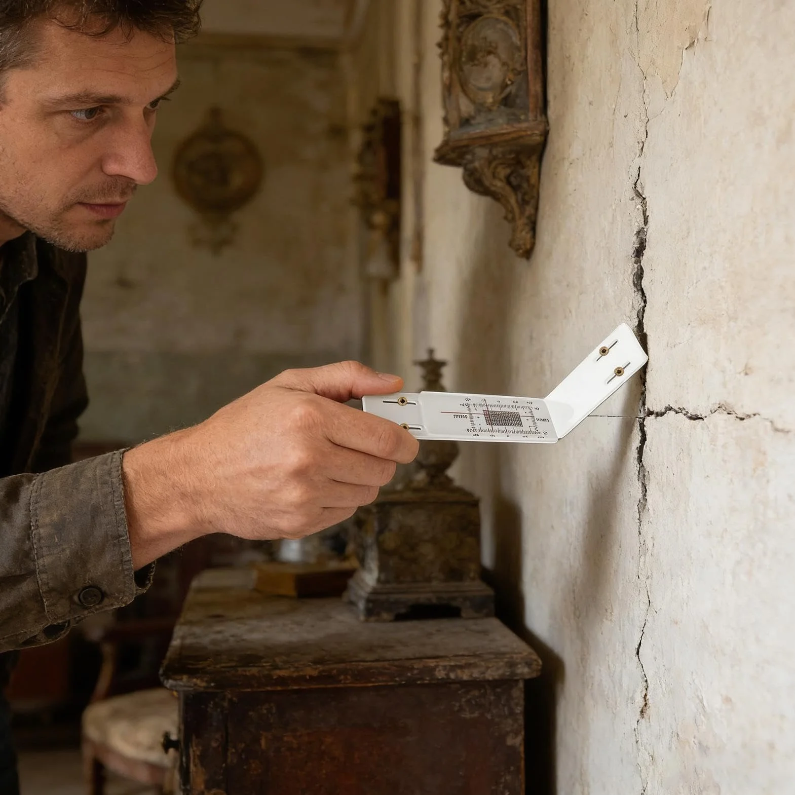 Rilevatore di misurazione acrilico a L, misuratore di crepe da parete per angoli interni esterni
