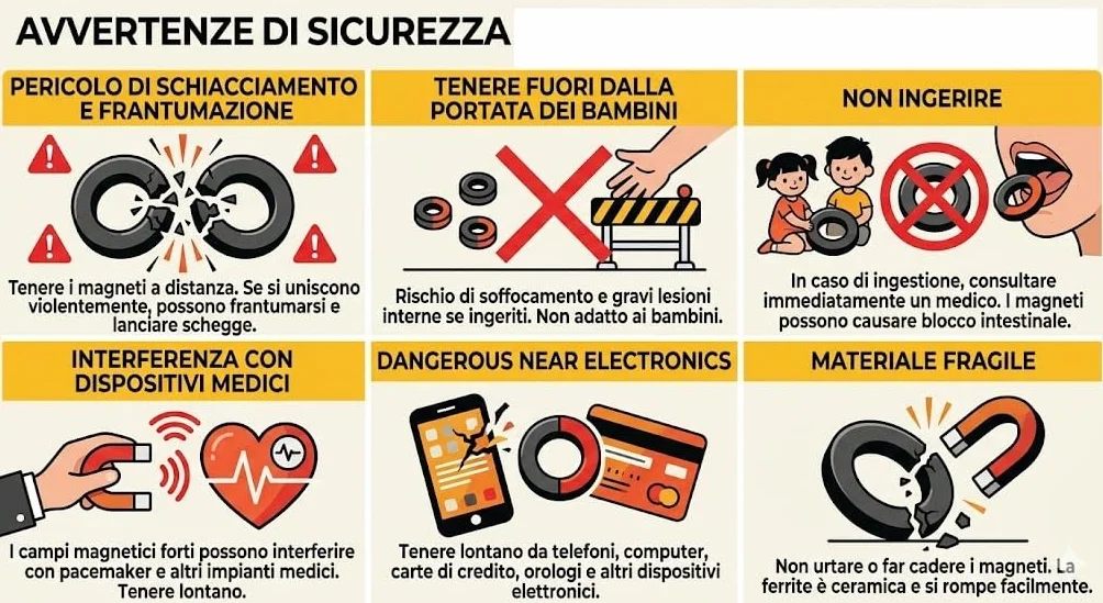 Magnete Tondo con Foro, Magnete ad anello in ferrite, diametro 60mm, per esperimenti elettronici e scientifici, colore nero