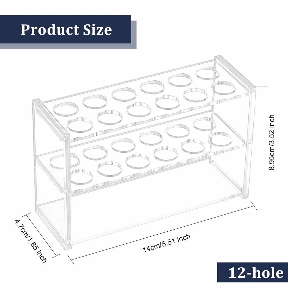 OLYCRAFT Espositore per provette in Acrilico Trasparente 12 Prese Portaprovette in Vetro Trasparente Supporto per provette da 10 ml Laboratorio Chimico Supporto da Laboratorio 4.7x14x9cm