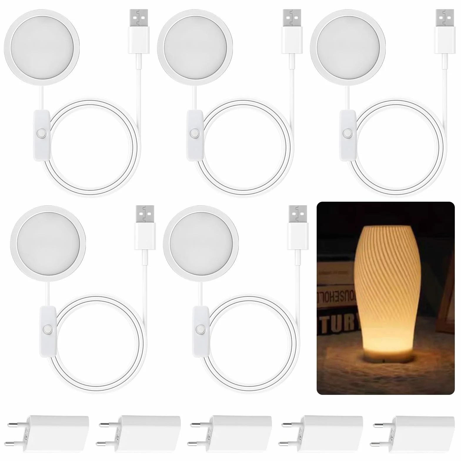 5 pezzi lampada a LED per stampante 3D, kit di luci per stampante, dimmerazione continua a tre colori, con 5 adattatori USB, modello di ricambio per A1/A1mini/P1S/P1P/X1C per luce notturna e progetti