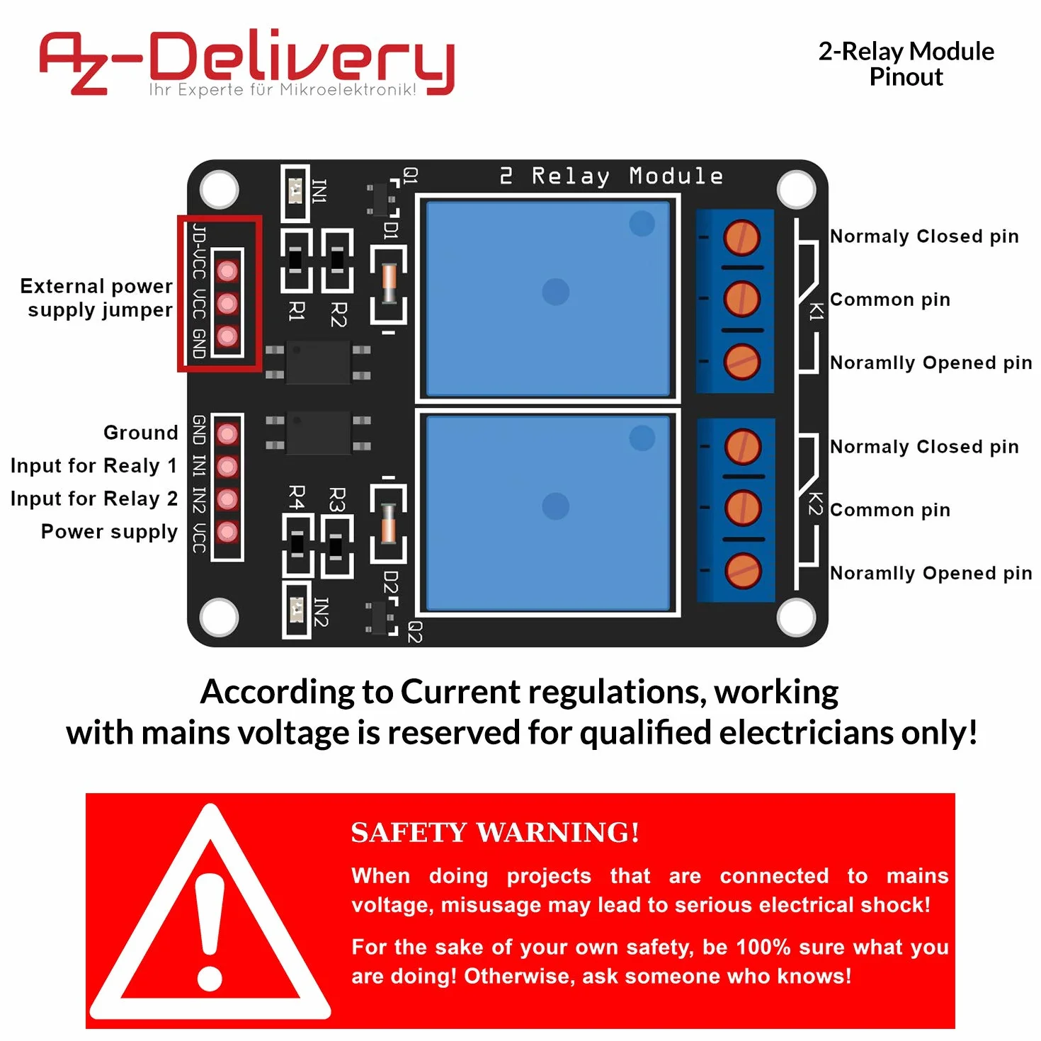 AZDelivery Modulo Relay 5V a 2 canali con optoaccoppiatore Low-Level-Trigger compatibile con Arduino incluso un E-Book!