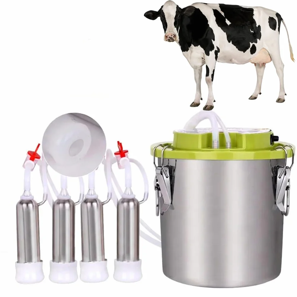 Mungitrice per mucche, 【KOUBHYJ 12L Attrezzatura per la Mungitura】[Integrato-Caricabile e collegabile-Massaggio pulsante]con Secchio in Acciaio Inox 4 Tettarella In Gomma per Mucche