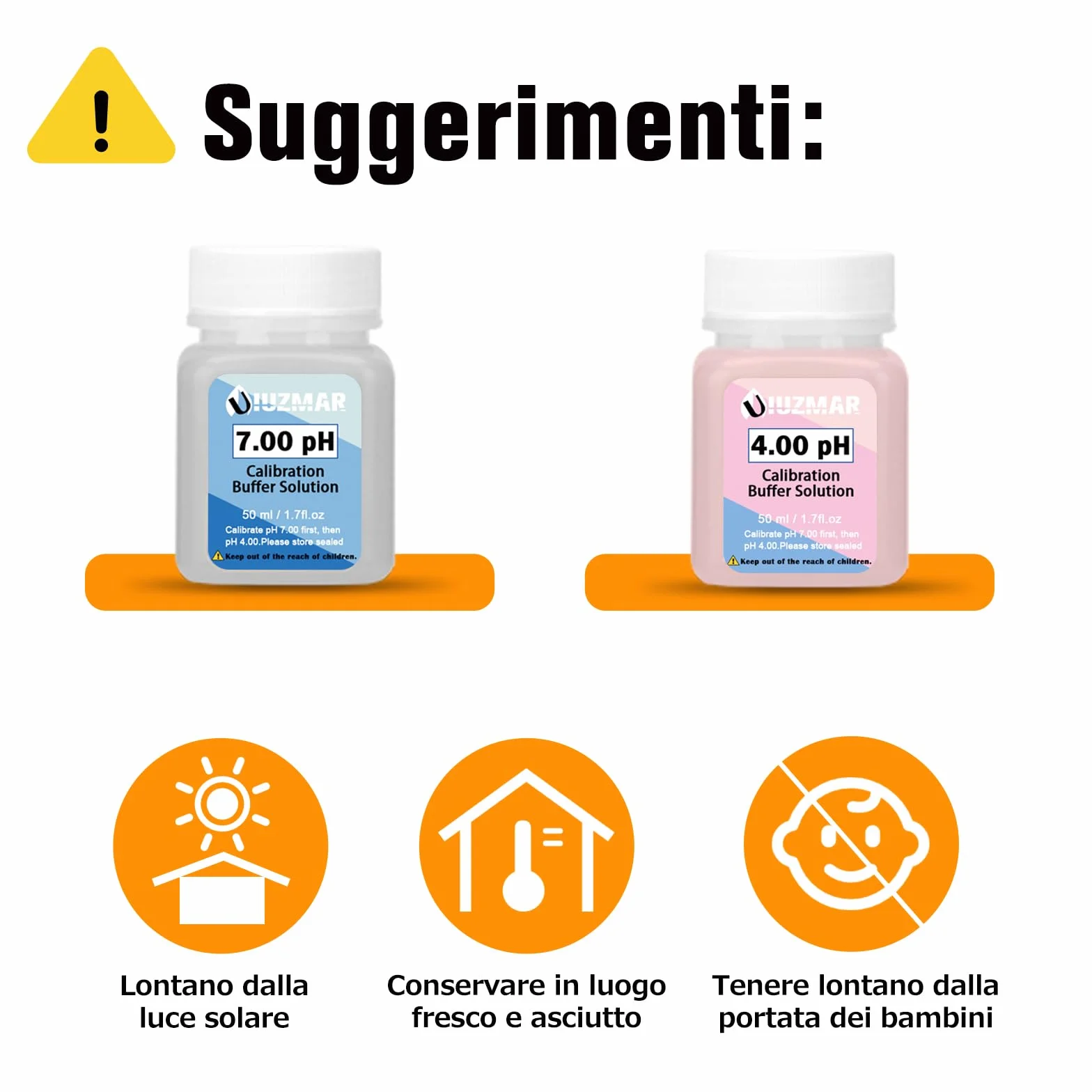 UIUZMAR Sonda pH Sostitutiva e Soluzione di Calibrazione del pHmetro (4,00 e 7,00) per Misuratore di pH Alimentare UIUZMAR, Elettrodo pH Sostituibile