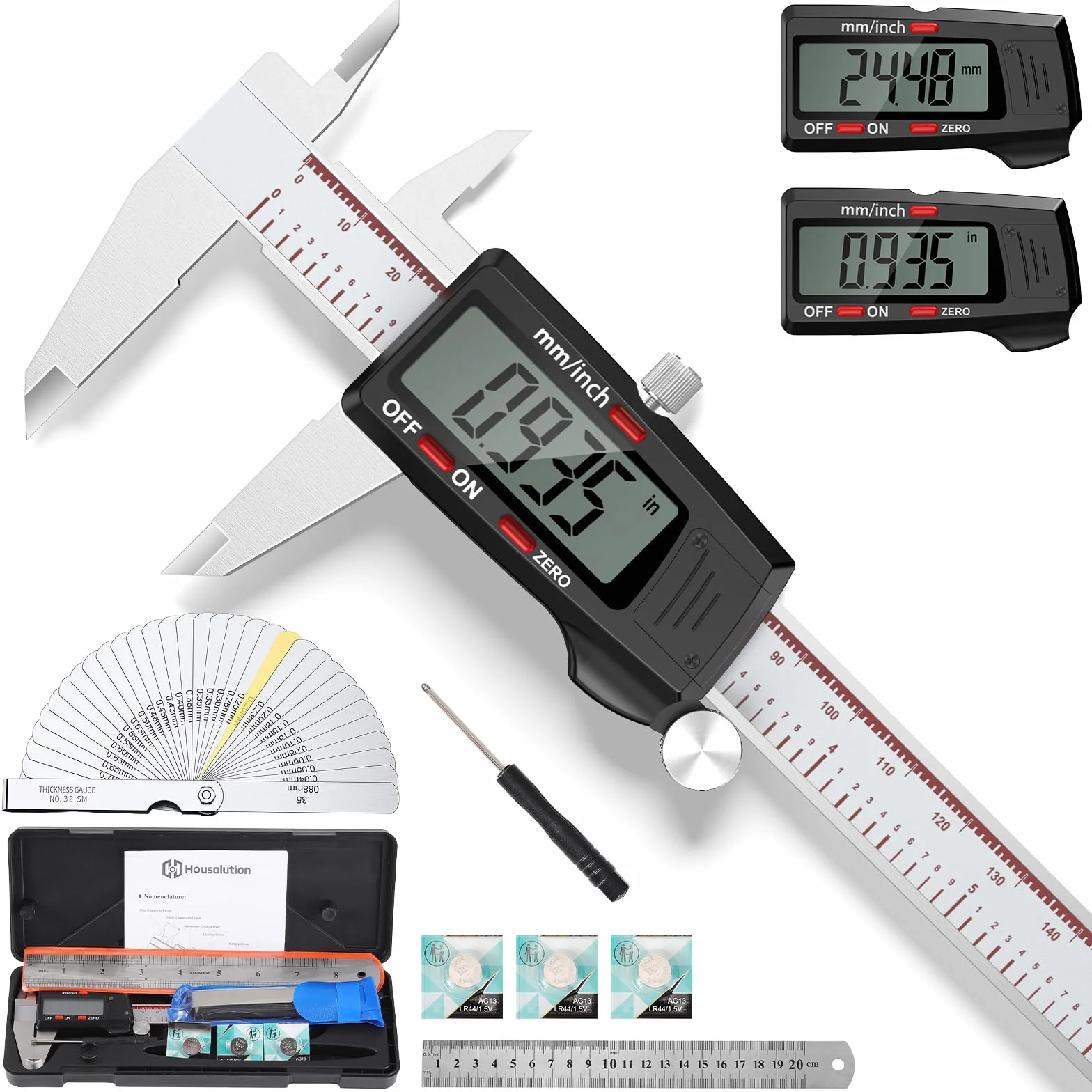 Calibro Digitale Housolution 6 Pollici, Acciaio Inox, Calibro a Corsoio con Schermo LCD e Spegnimento Automatico