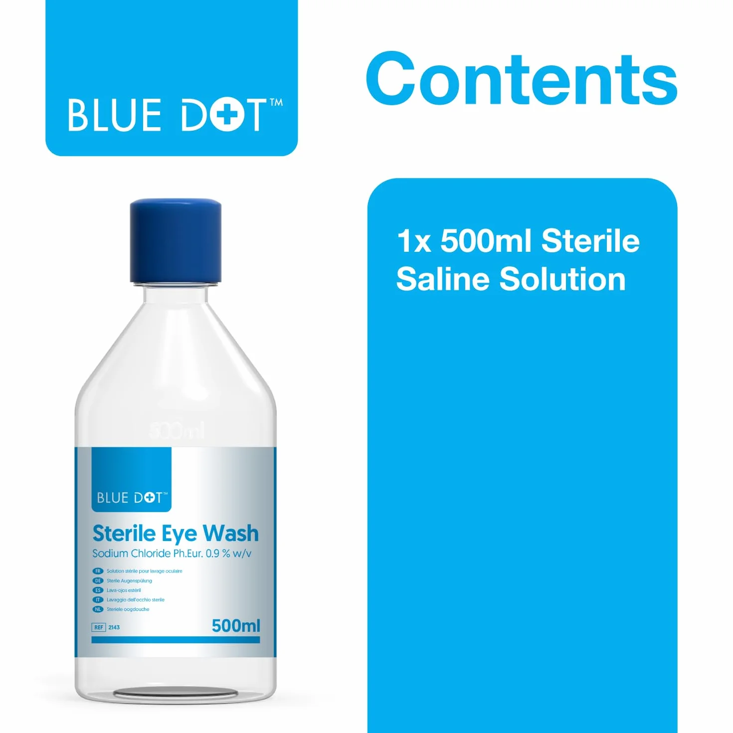 Soluzione per il lavaggio degli occhi Blue dot 500 ml flacone rotondo