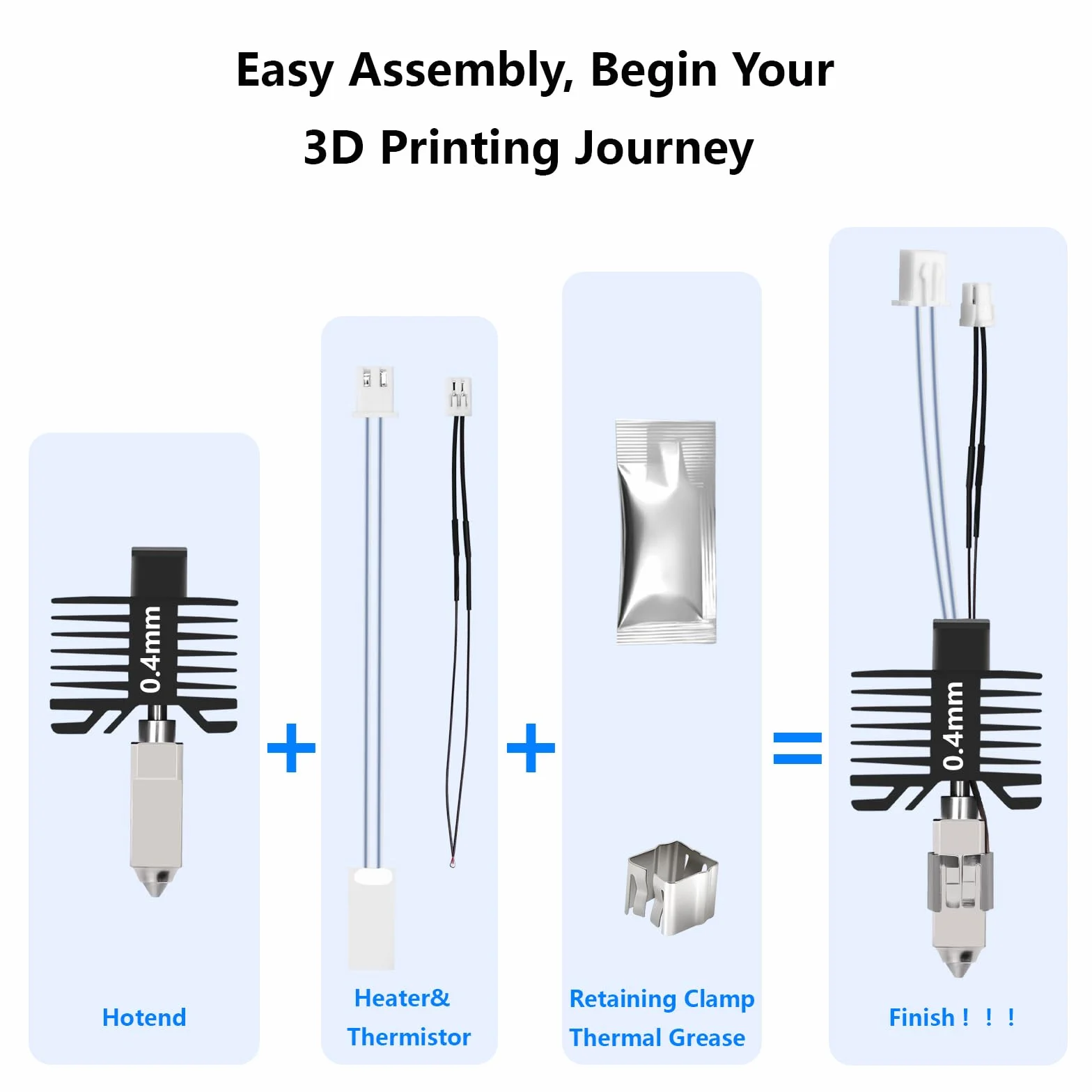 Premium All-Metal Hotend per Bambu Lab X1/X1C: 0,4 mm Hotend Assembly con ugello in acciaio temprato, 24 V 48 W riscaldatore in ceramica e termistore ad alta temperatura – Set completo per stampanti