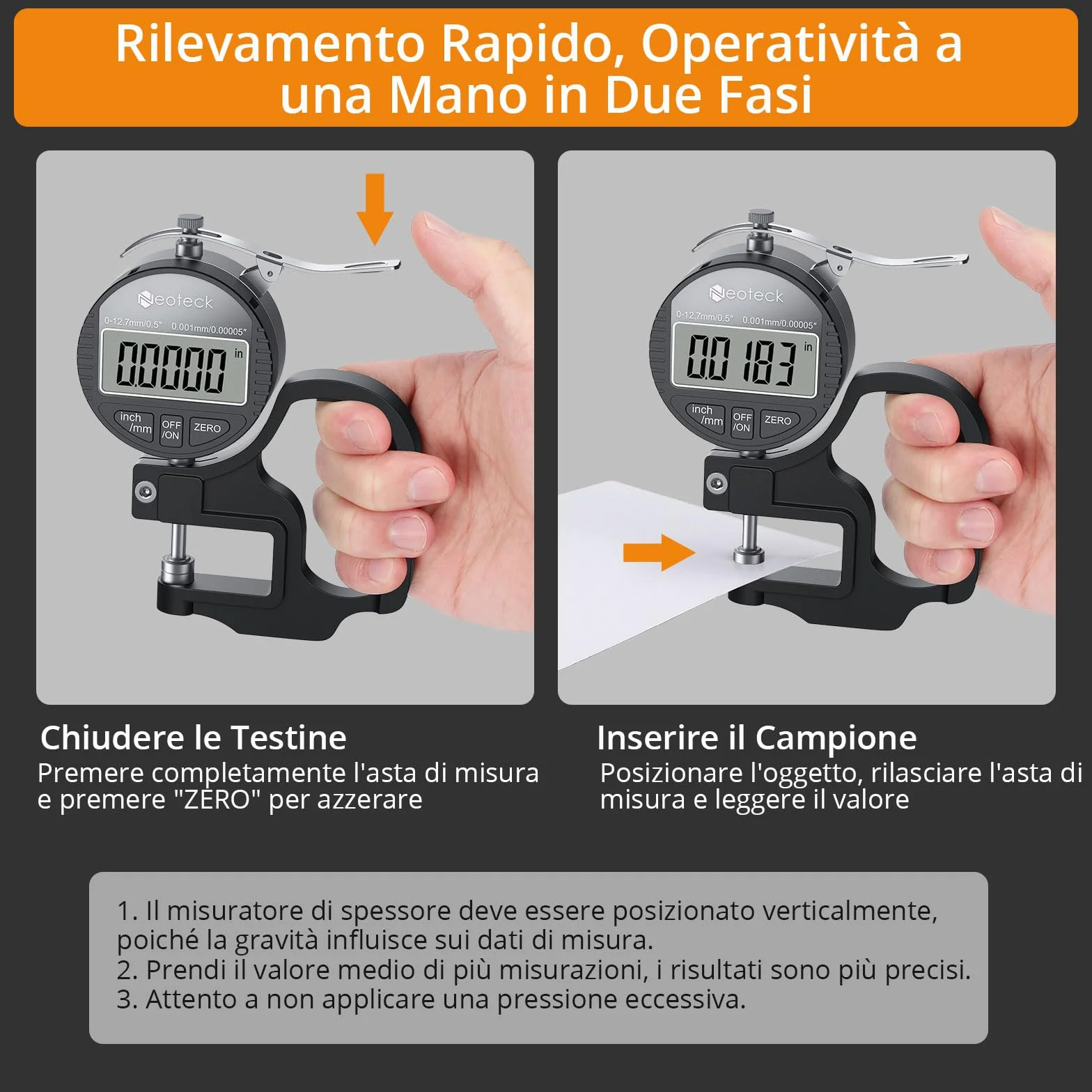 Neoteck Micrometro Digitale 0-12.7mm Risoluzione 0.001mm Calibro Spessore LCD Misuratore di Precisione