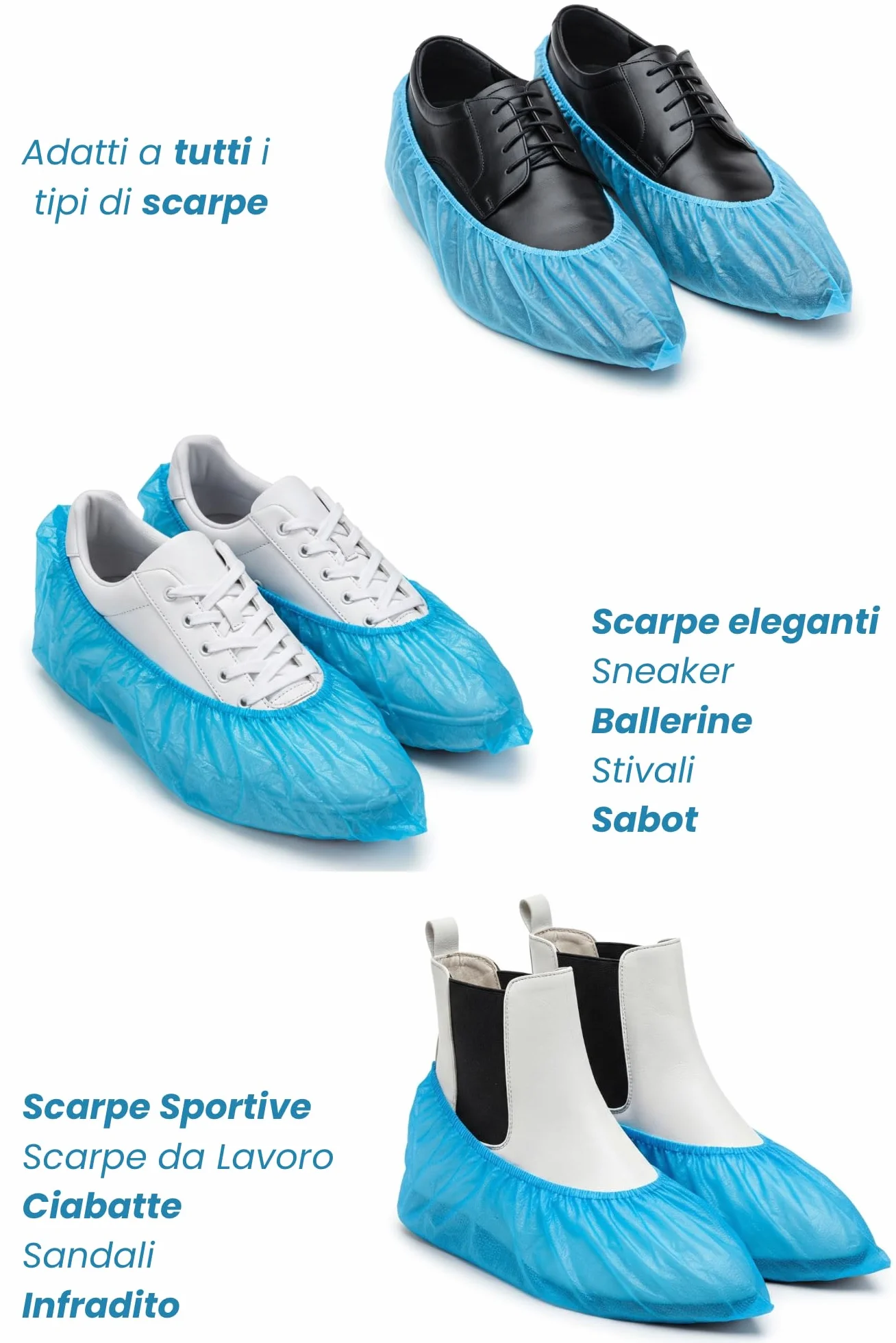 Copriscarpe Monouso CPE 100 Pezzi - Calzari usa e getta Impermeabili - 2,3g Azzurri Taglia Unica
