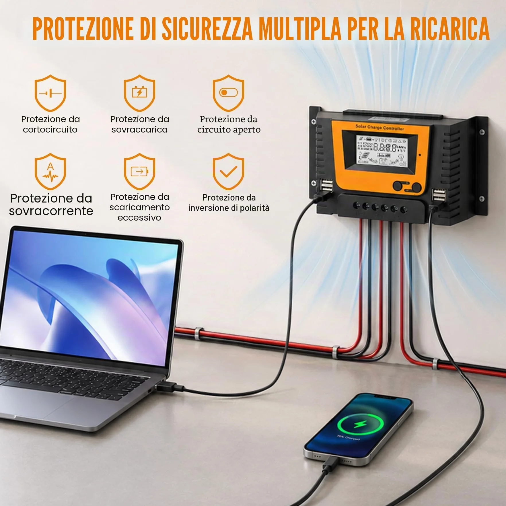 30A Regolatore di Carica Solare 12V 24V 36V 48V Con Bluetooth, PWM 30A Regolatore Carica Solare con sensore temperatura, 4 porte USB, LCD Display, Adatto varie LI SLD FLD GEL AGM Batteria