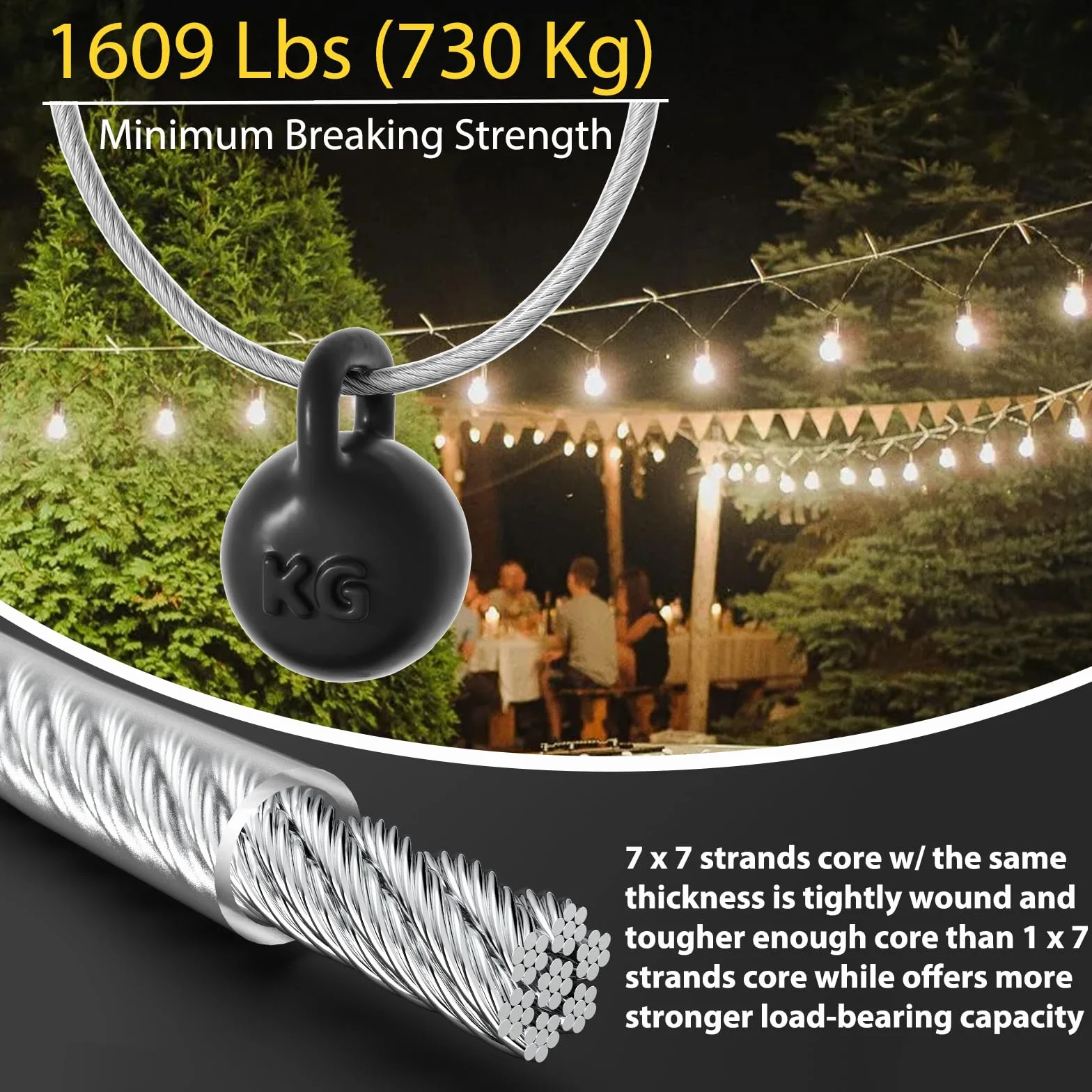 Fune metallica 5 mm 30 m filo tensione acciaio trasparente PVC carico 750 kg