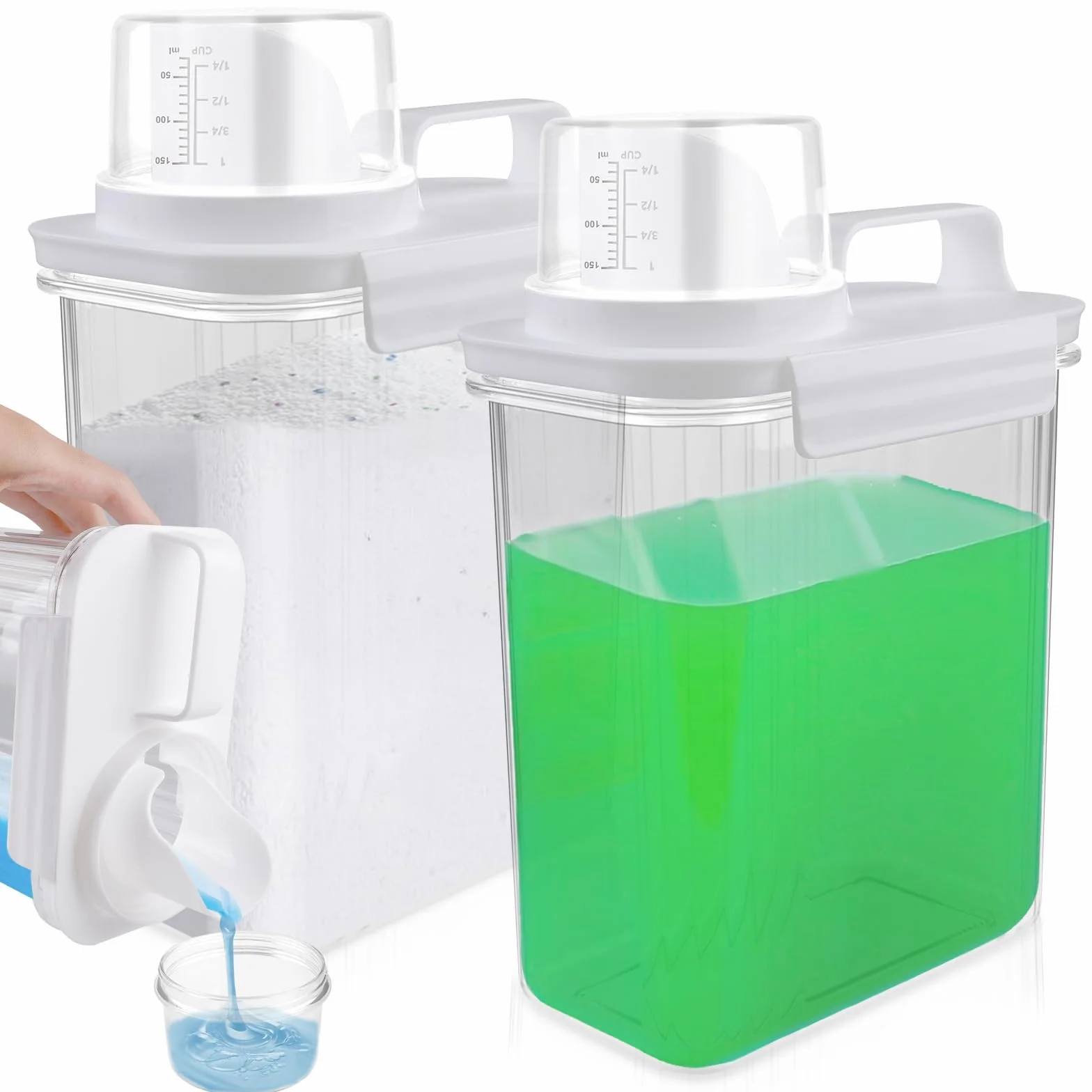 2 dispenser per detersivo ermetico da 2000 ml, con misuratore: detersivo in polvere, dispenser multiuso per detersivo, per detersivo in polvere, per detersivo, cereali