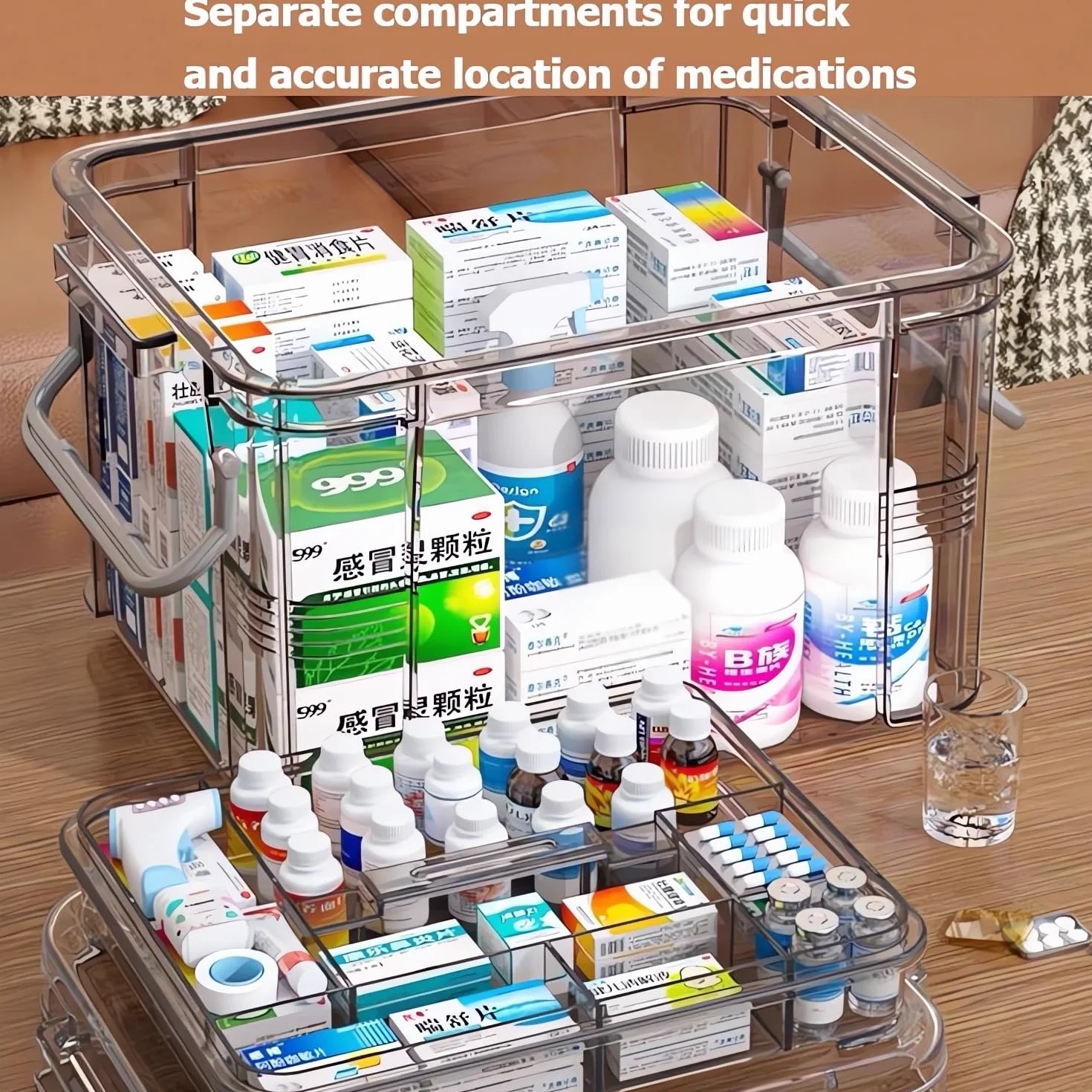 Scatola per medicinali 2 livelli stoccaggio farmacia casa