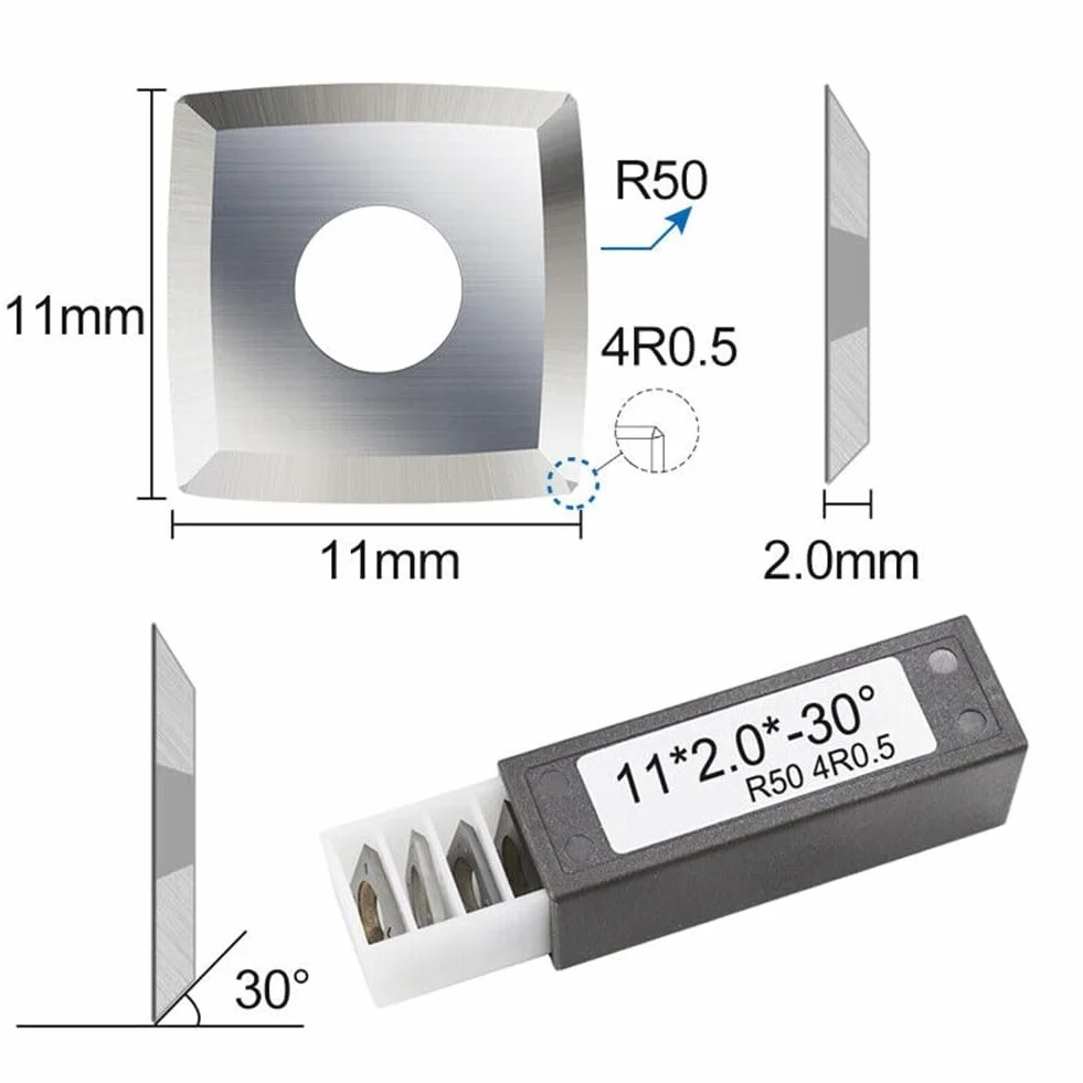 Inserti in carburo di tungsteno 11x11x2 mm, confezione da 10, per teste di taglio a spirale