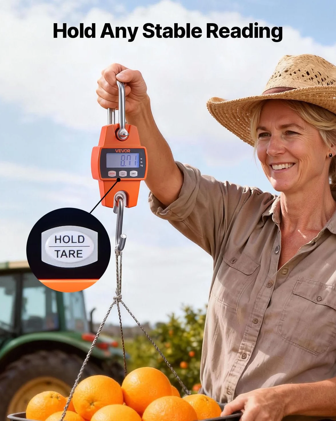 VEVOR Bilancia Digitale a Gancio per Carico Valigia 300kg Portatile LCD Precisione 50g Arancione