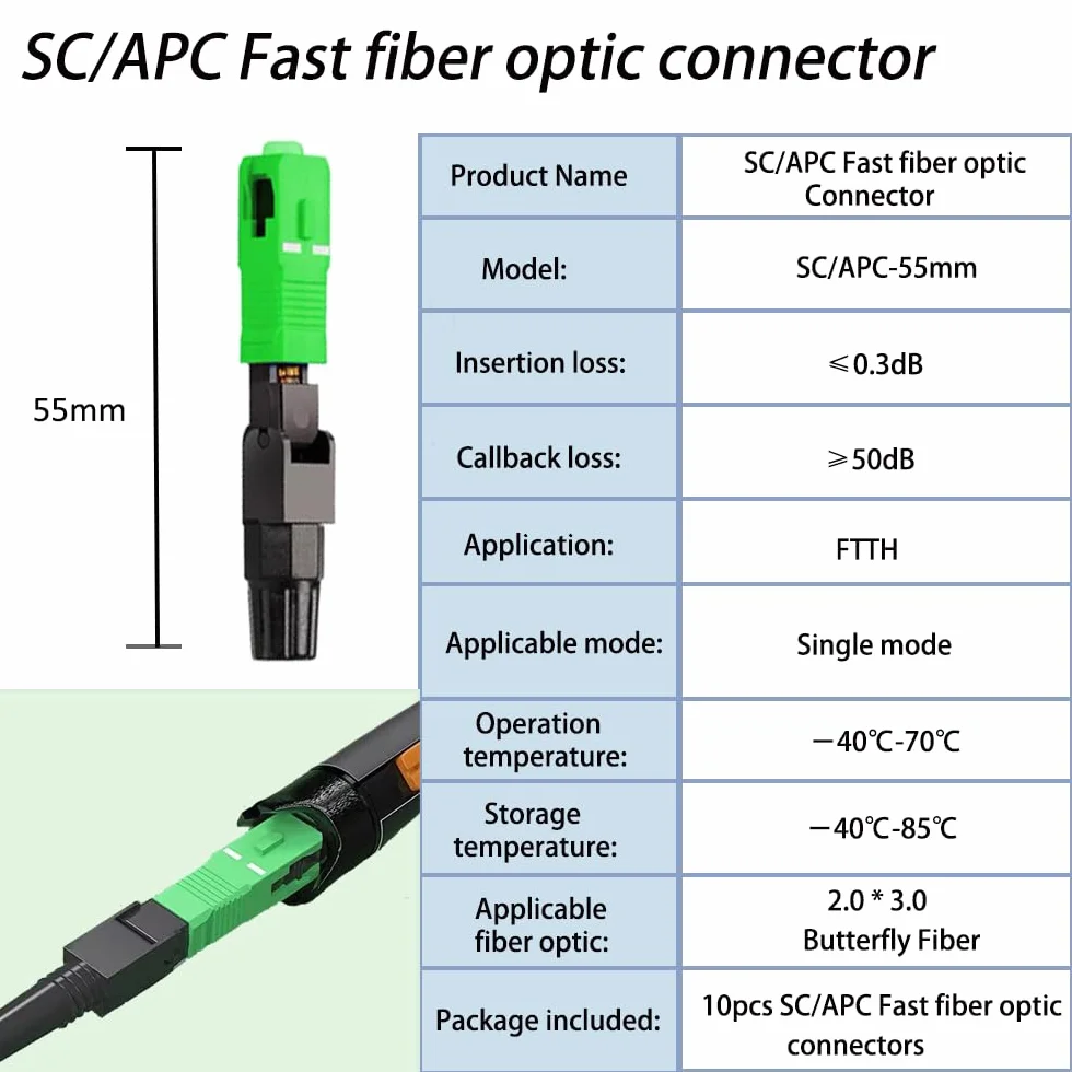 Kit di Connessione FTTH in Fibra Ottica con Connettore SC/APC a Freddo Rapido, FC-6S Taglierina e Pinza Spelafili CFS-3