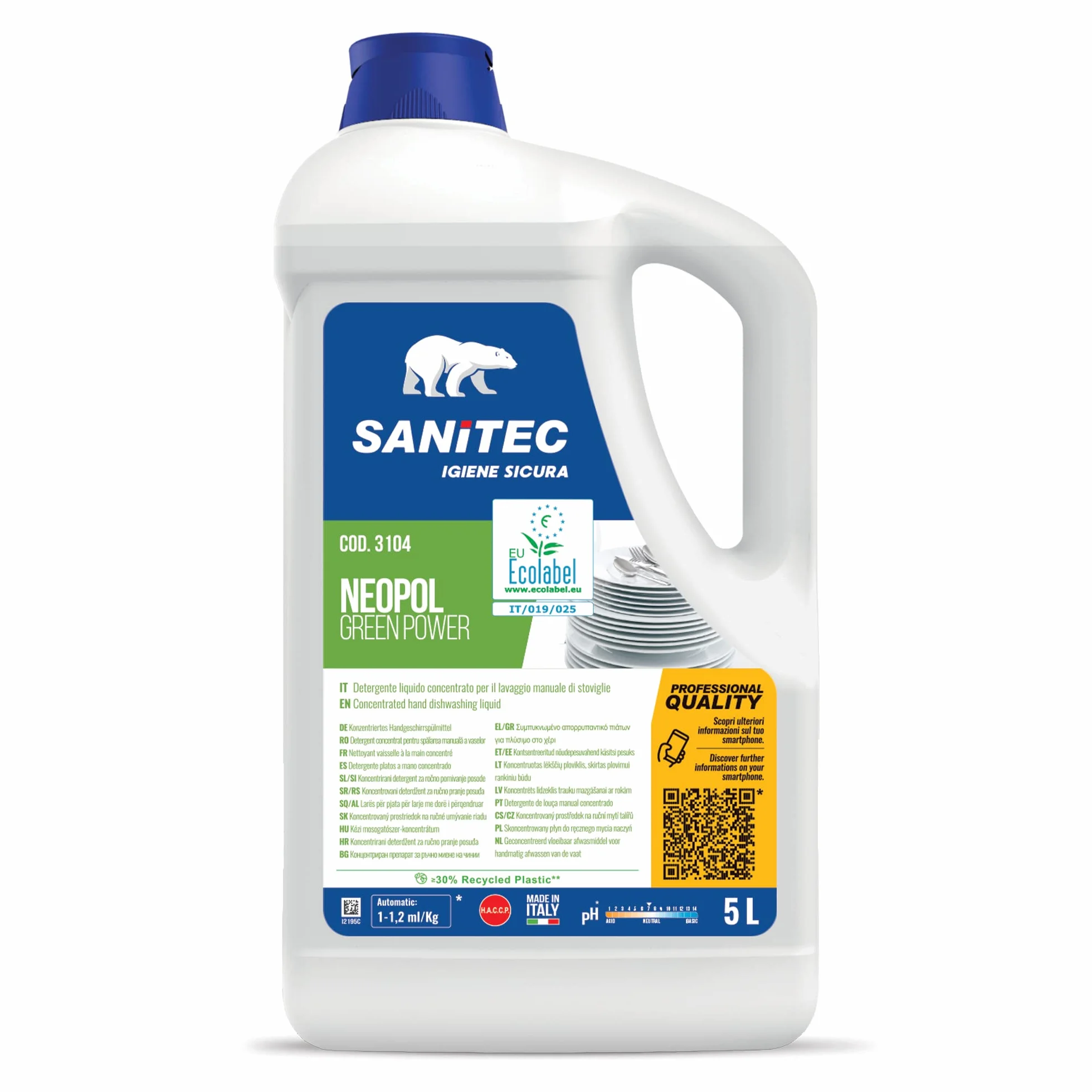 Sanitec Green Power Piatti, Detersivo Liquido Ecologico, 5 kg