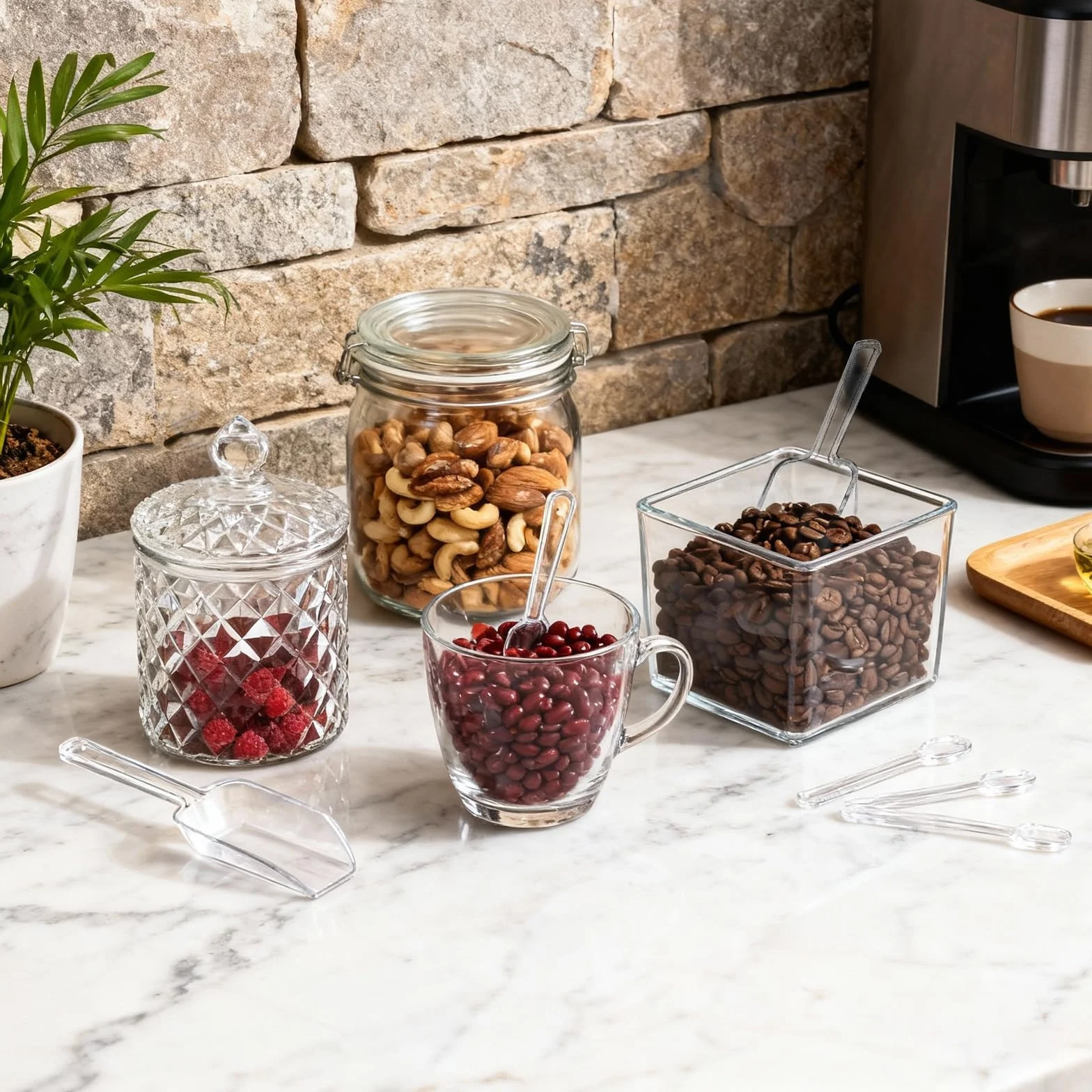 12 Paletta Piccola Trasparente, Strumento Multiuso per Chicchi di Caffè, Cereali, Ghiaccio, Condimenti, Paletta Mini Resistente in Plastica Chiara, Facile da Pulire