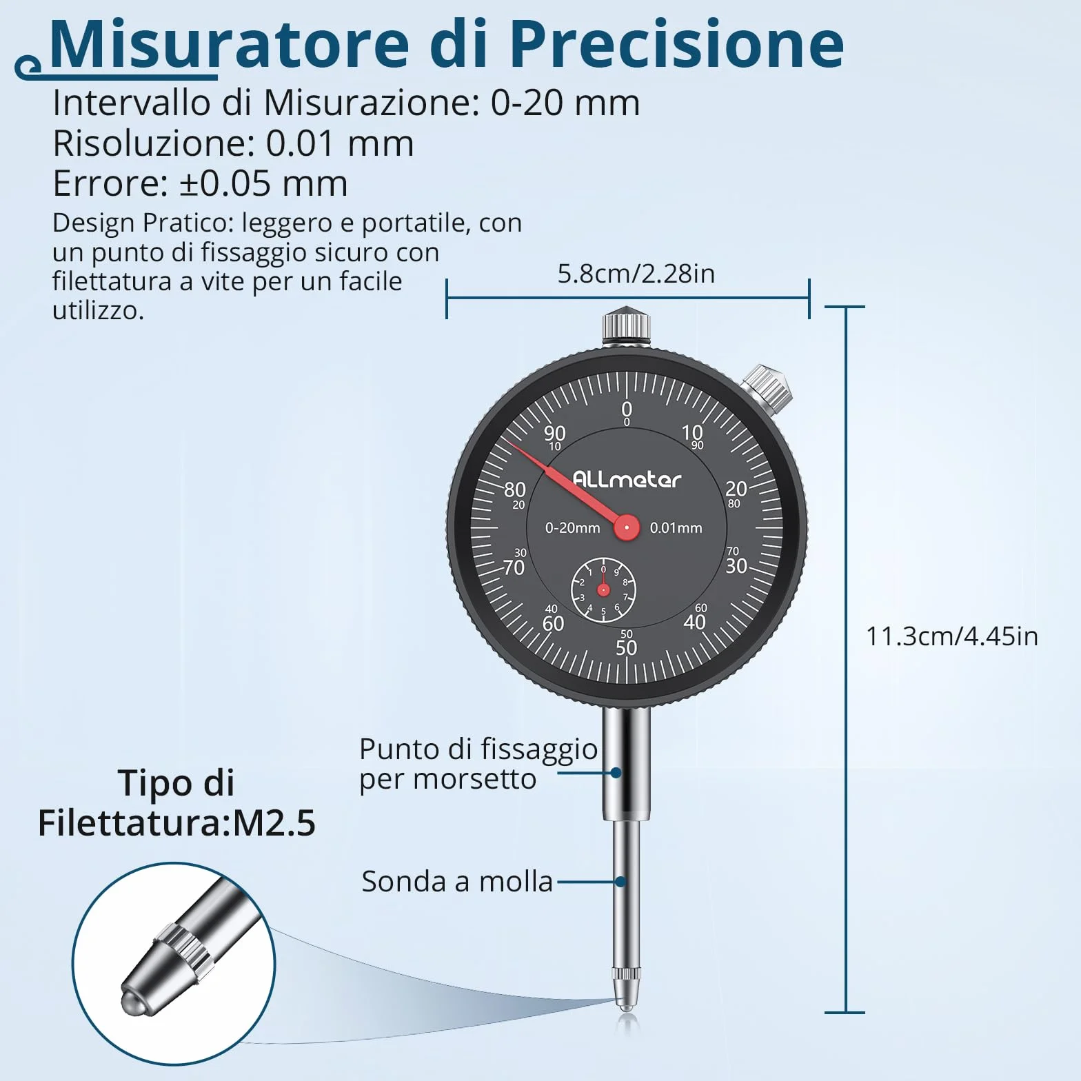 Comparatore Centesimale 0-20mm con Base Magnetica 60kg, Indicatore Meccanico di Precisione 0.01mm, Supporto Regolabile a 3 Snodi per Tornio Fresatrice Allineamento Misure Officina Meccanica