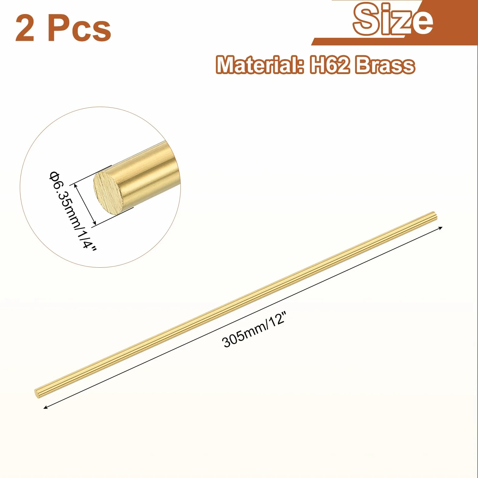 QUARKZMAN Barra Rotonda Piena in Ottone 1/4" (6,35mm) 12" (305mm) H62 per Tornio
