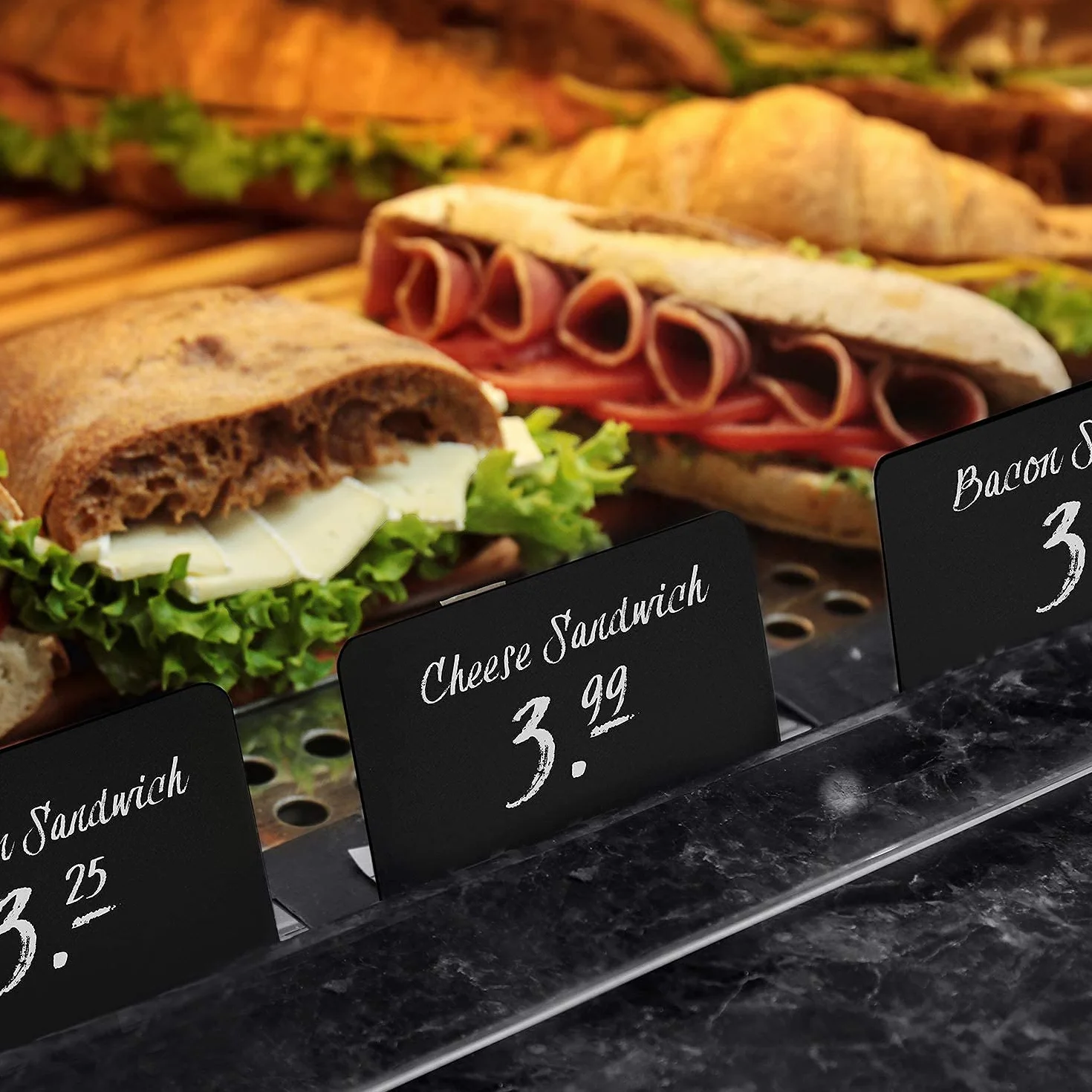 SENENQU 40 Pezzi Lavagnetta Cancellabile a L, Cartellini Prezzi Neri 100 x 75 mm, Lavagnette per Buffet e Numeri Tavoli Ristorante Riutilizzabili per Bar, Pasticceria e Matrimonio