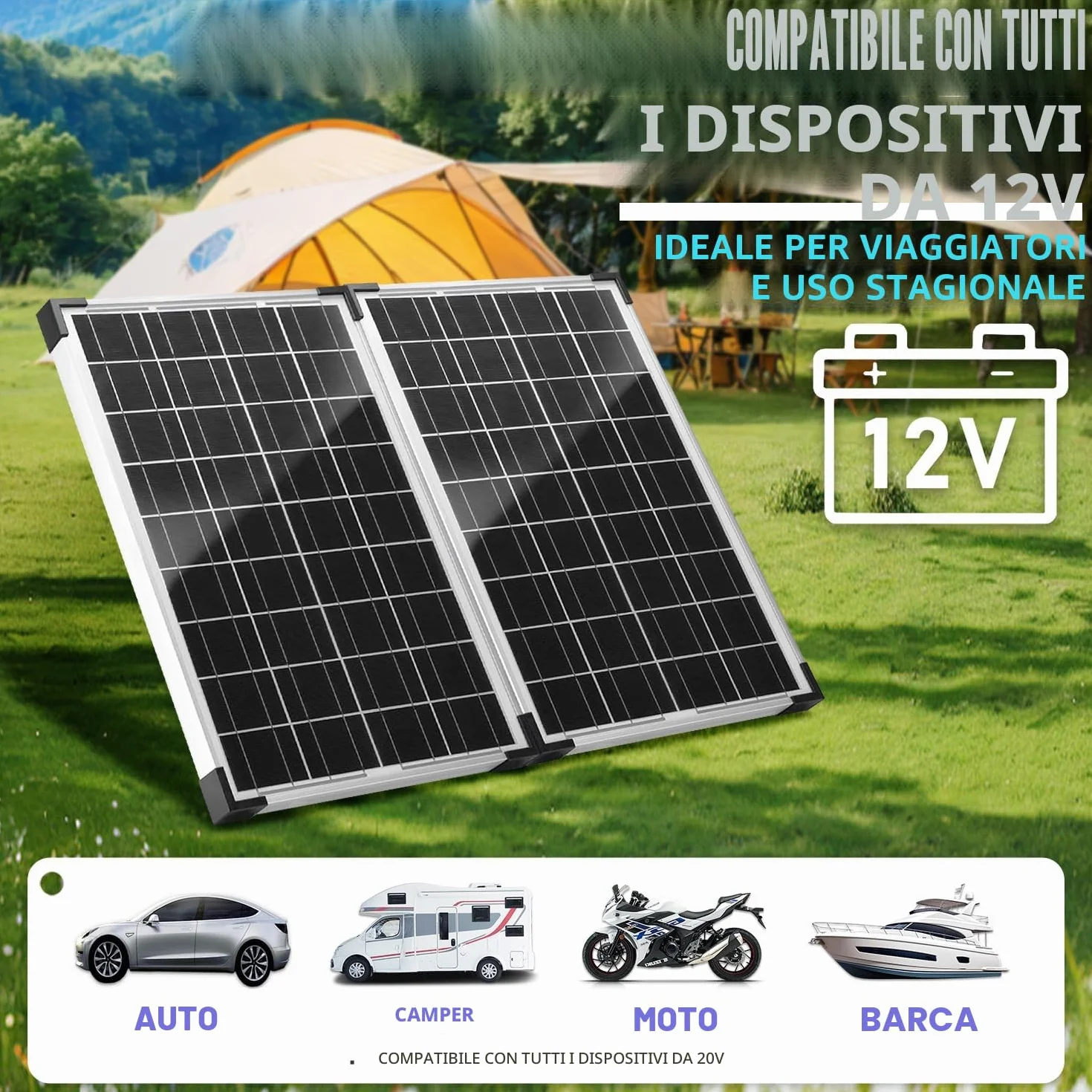 Kit pannello solare da 20 W, 12 V/24 V, caricabatterie per regolatore di carica PWM da 10 A + cavo di prolunga