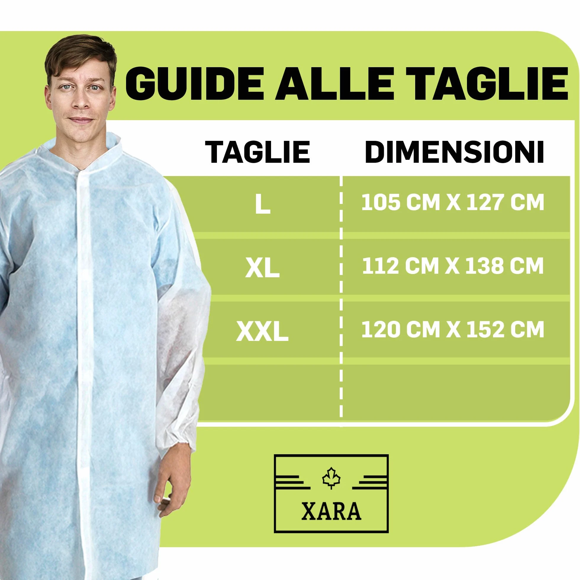 XARA Vestaglia chirurgica monouso XXXL 120 x 152 cm Confezione 10 TNT Polipropilene 35 gr