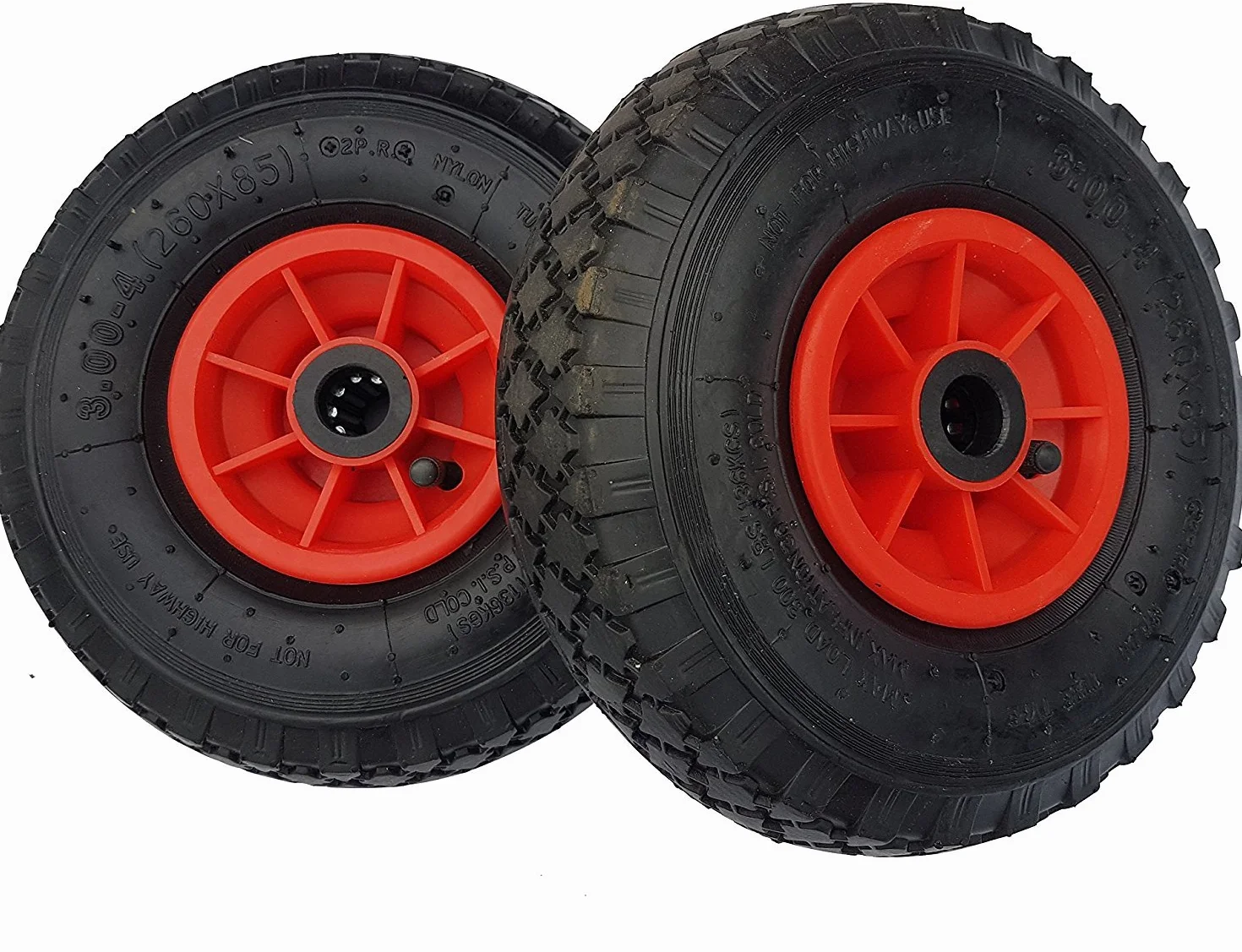 D&F - Set da 2 ruote pneumatiche 3.00-4, con boccola 2PR, dimensioni 260 x 85 mm, ricambio per carretto e carriola, Gomma, nero