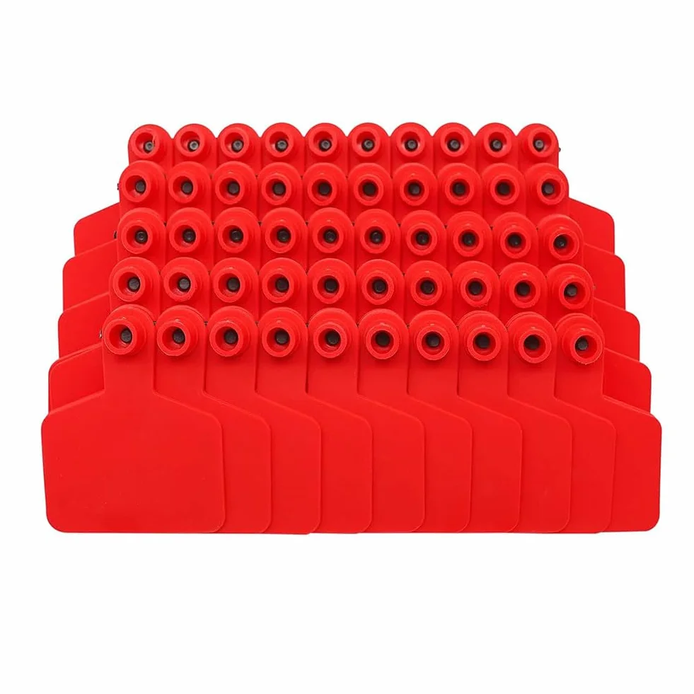 Marchi per bestiame in TPU, Confezione Da 100 Marchi Auricolari for Bestiame 6x7,5 cm Con Penna(Red,100pcs)