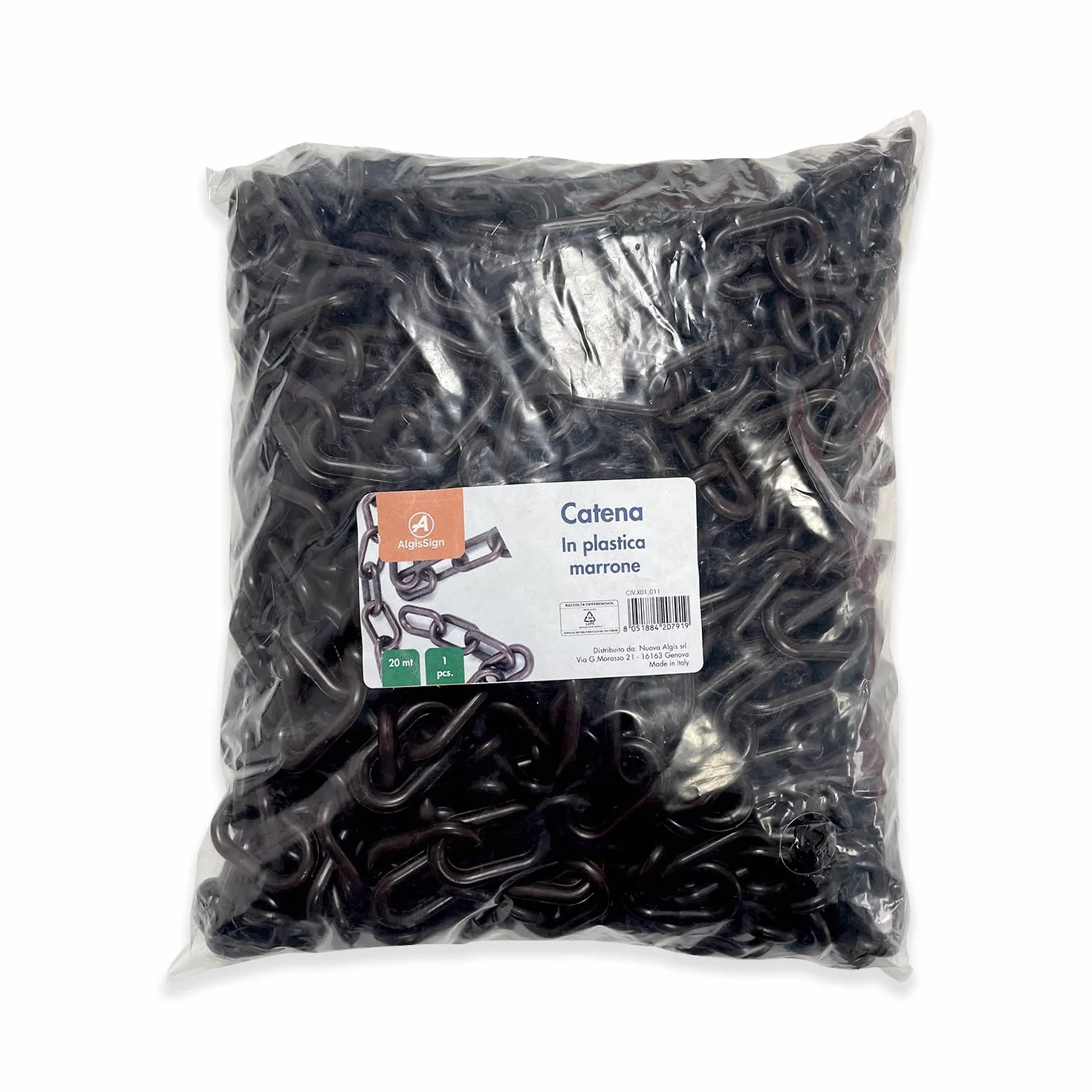 Catena in plastica Marrone di alta qualità adatta per delimitare uno spazio un parcheggio o un'area pericolosa. Lunghezza 20 Metri