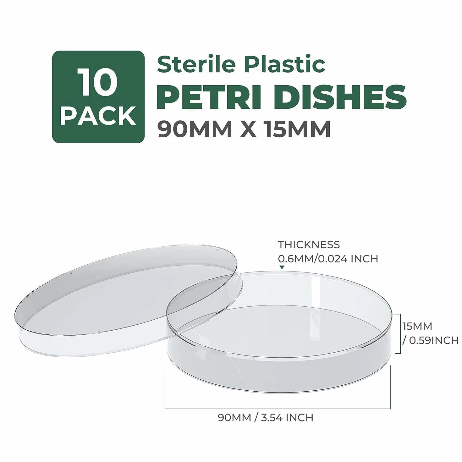 Confezione da 10 piastre Petri sterili in plastica spessa con coperchio, piastra Petri trasparente con 3 prese d'aria, diametro 90 mm x profondità 15 mm, per esperimenti scientifici di laboratorio