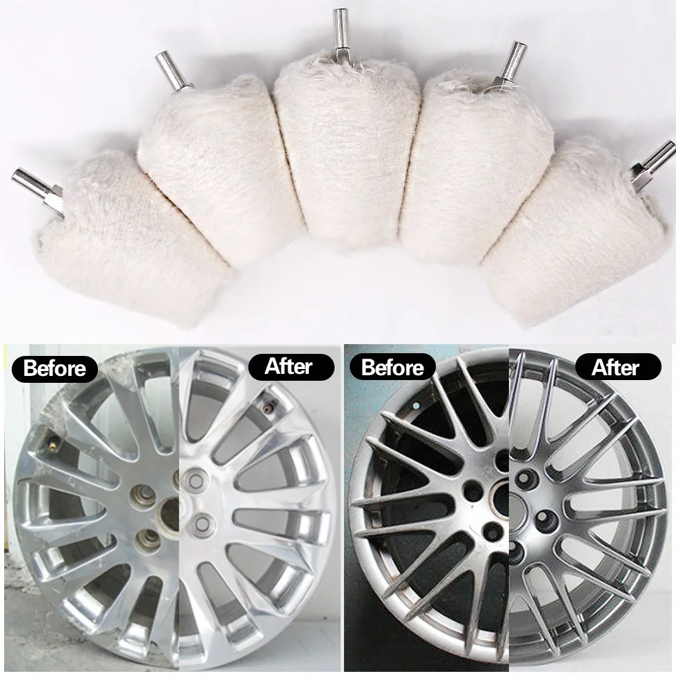 Swpeet 5 pz bianco conica in flanella lucidatura mola testa 1/10,2 cm manico per metallo alluminio acciaio INOX cromato
