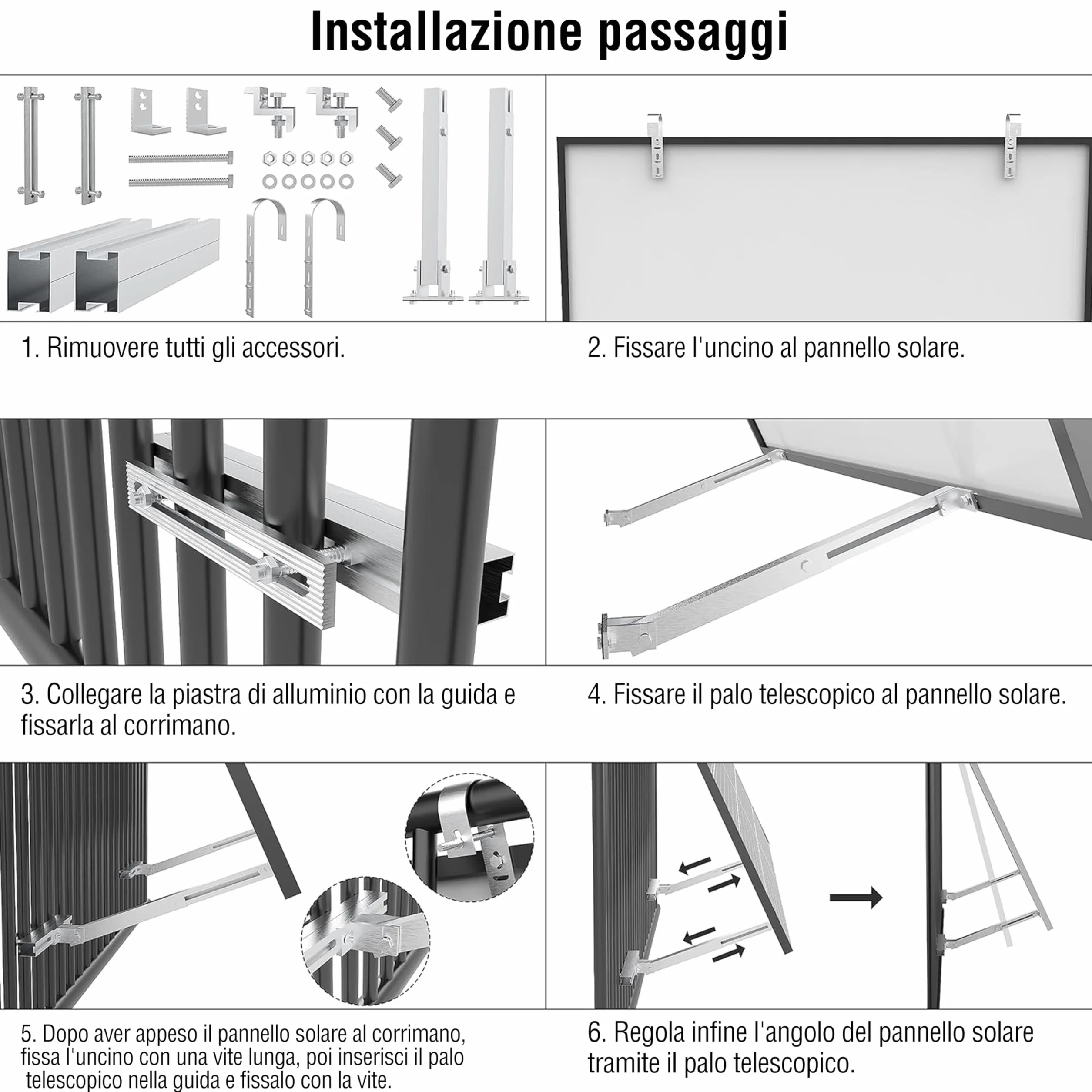 Supporto per centrali elettriche da balcone in lega di alluminio, angolo regolabile 0° 15-30°