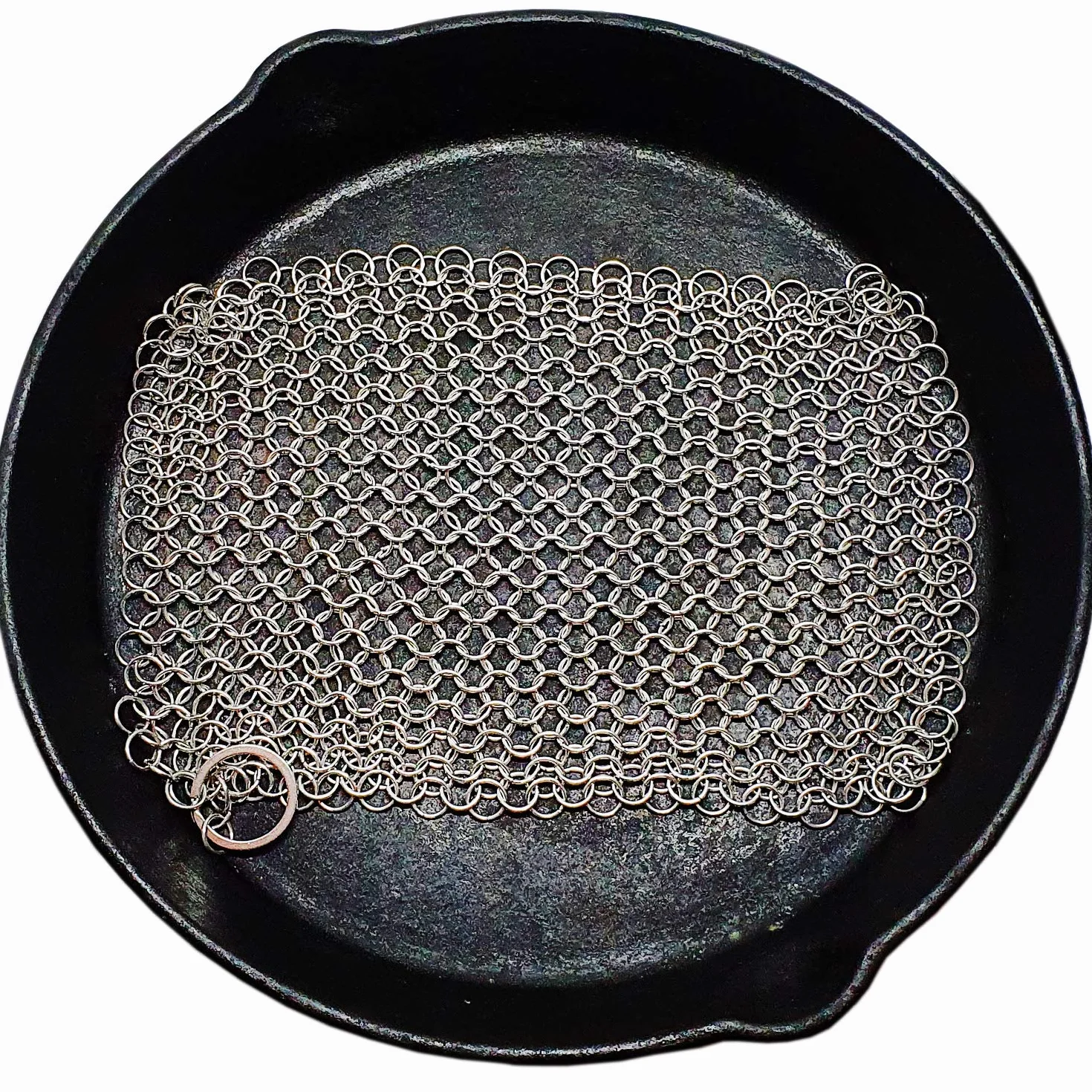 Paglietta Abrasiva in Acciaio Inossidabile per la Pulizia di Pentole e Padelle in Ghisa (M (18x18cm))