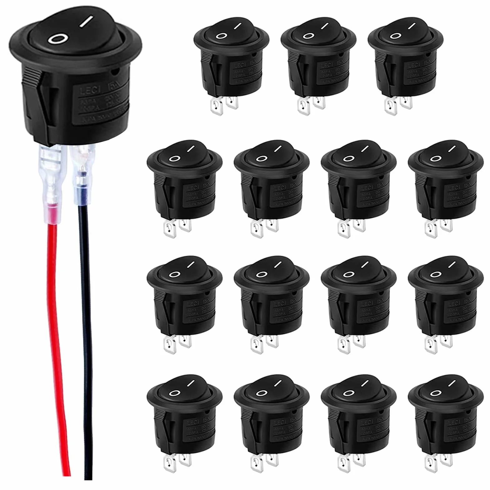 Interruttore da Pannello SPST ON/OFF 2 Pin 2 Posizioni,15PCS 12V-DC-20A Interruttore a Bilanciere Rotondo,Mini Interruttore a Levetta per Auto/ Camion/ Barca/ Elettrodomestici