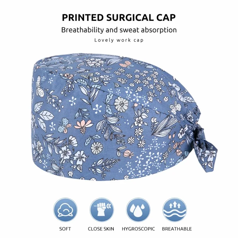 Cappello Chirurgico Stampato Regolabile in Cotone Traspirante per Sala Operatoria