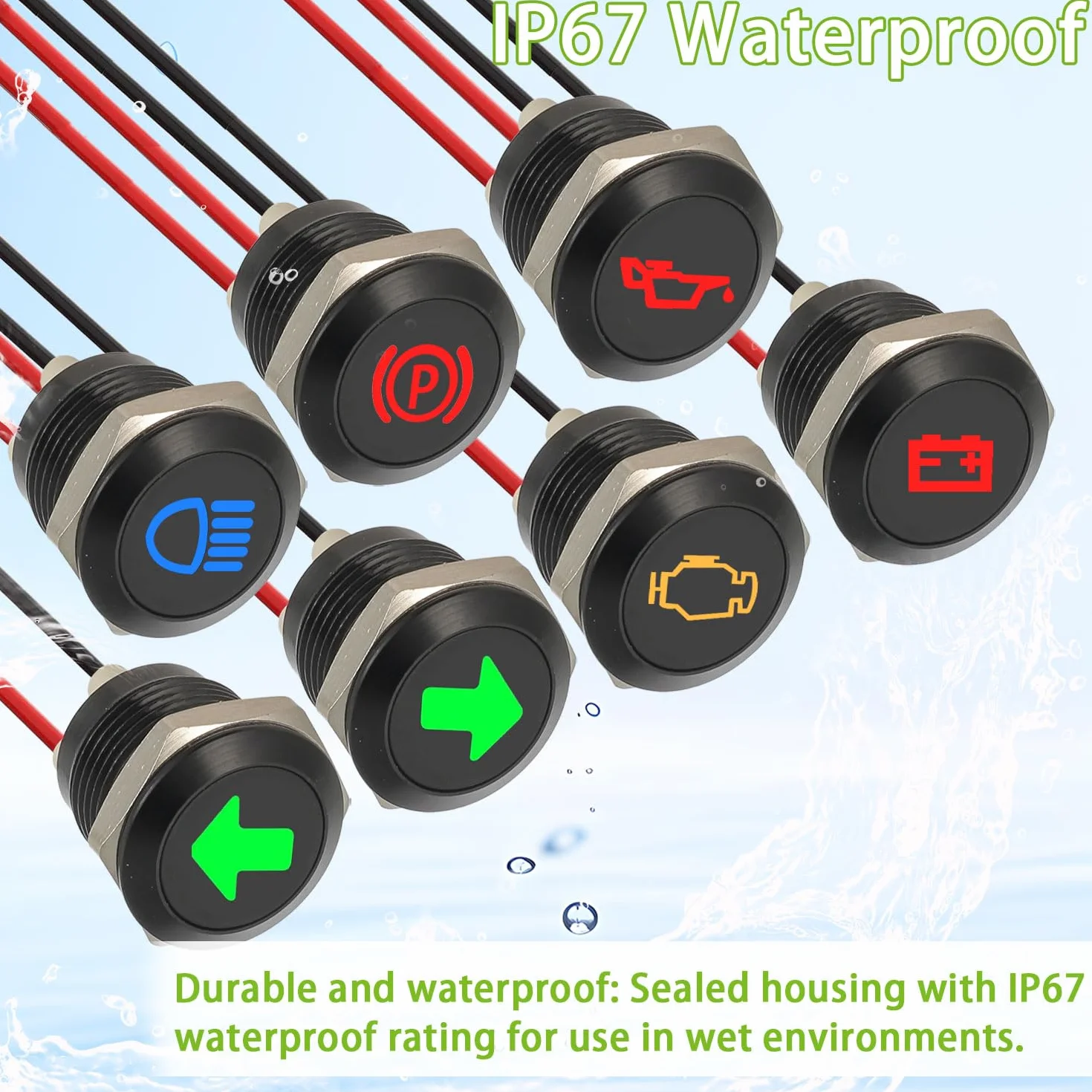 7 Pezzi 12mm Indicatore luminoso LED impermeabile, DC 12 V/24 V in metallo Indicatore LED per Moto Auto Camion Trattori Camper ATV