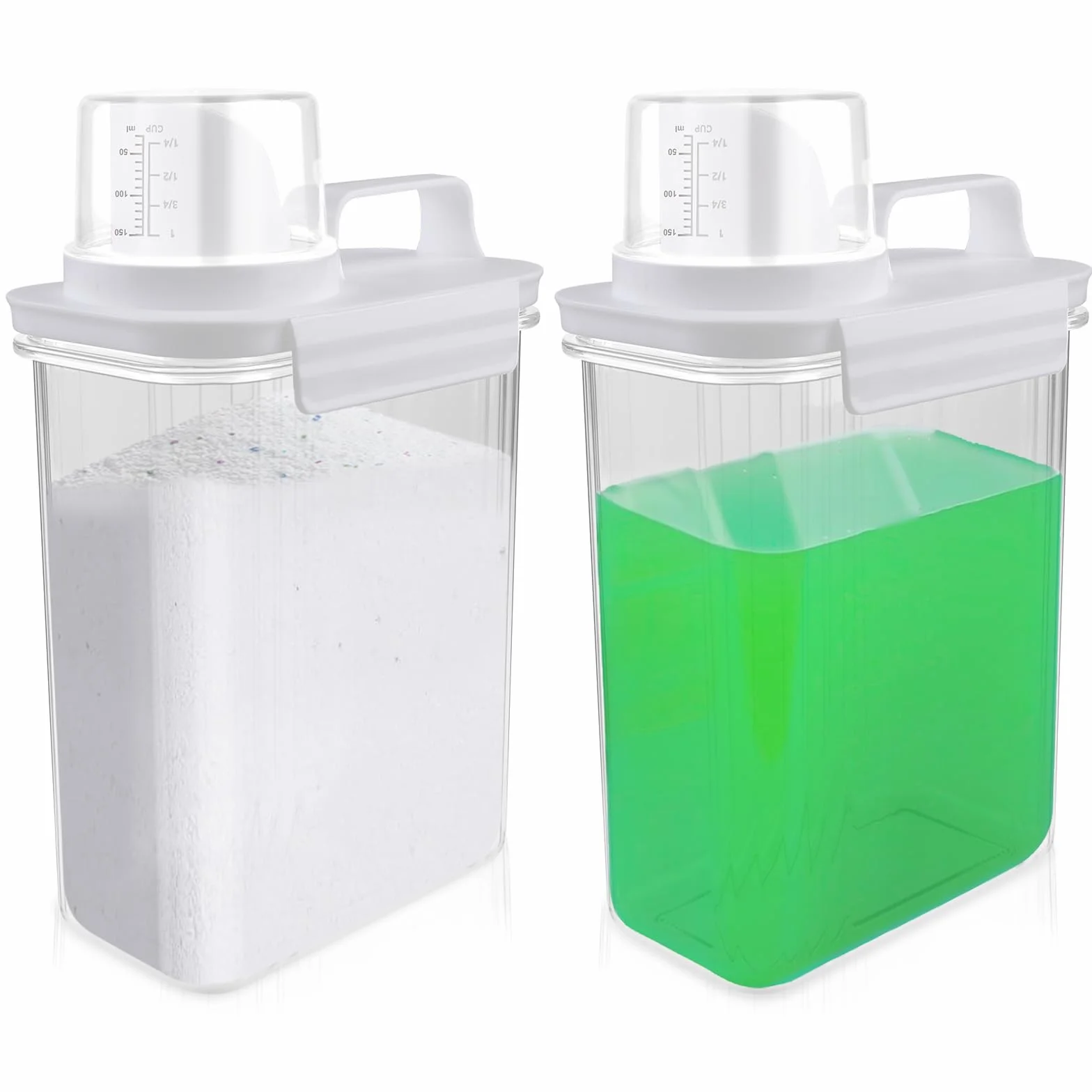 Dispenser Detersivo per Bucato: 2Pezzi 2L Dispenser per Detersivo Ermetico con Misurino, Dispense r Multiuso in Polvere, Dispense r Detersi vo Lavatrice, Riutilizzabili Contenitore per Liquidi