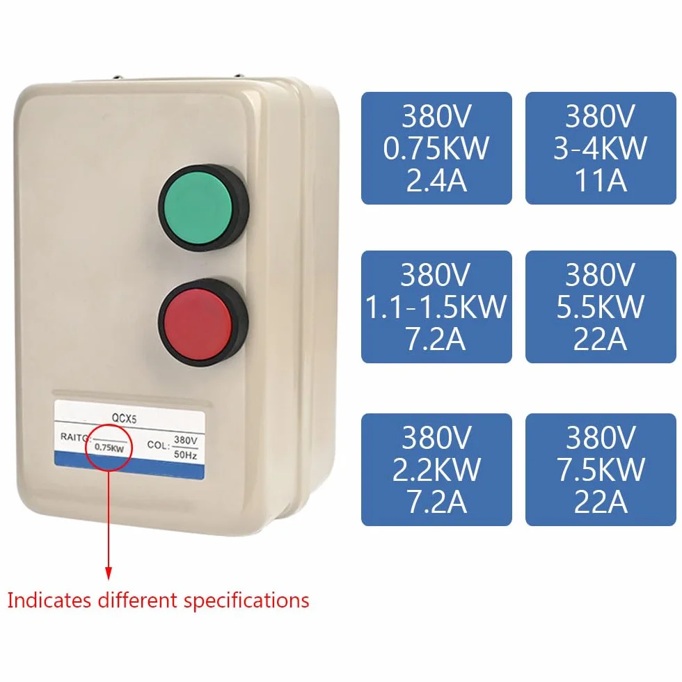 Motore elettrico magnetico, avviamento elettrico a 3 fasi, scatola interruttore di avviamento universale per compressore d'aria, pompa, motore industriale - 380 V 0,75 KW 2,4 A