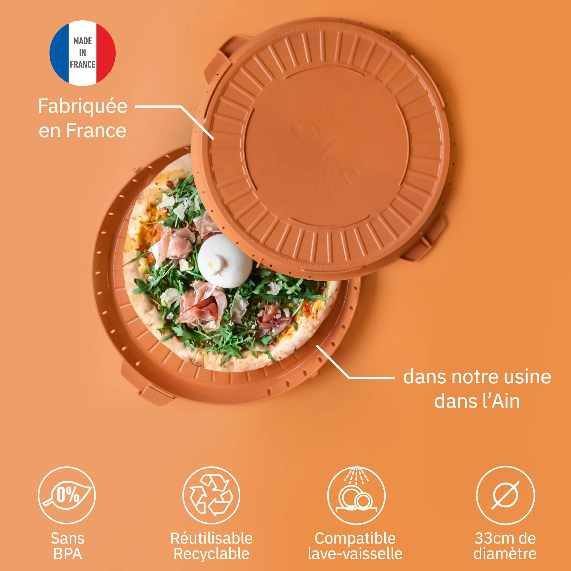 Gilac Contenitore per pizza riutilizzabile con coperchio Ø 33 cm plastica senza BPA